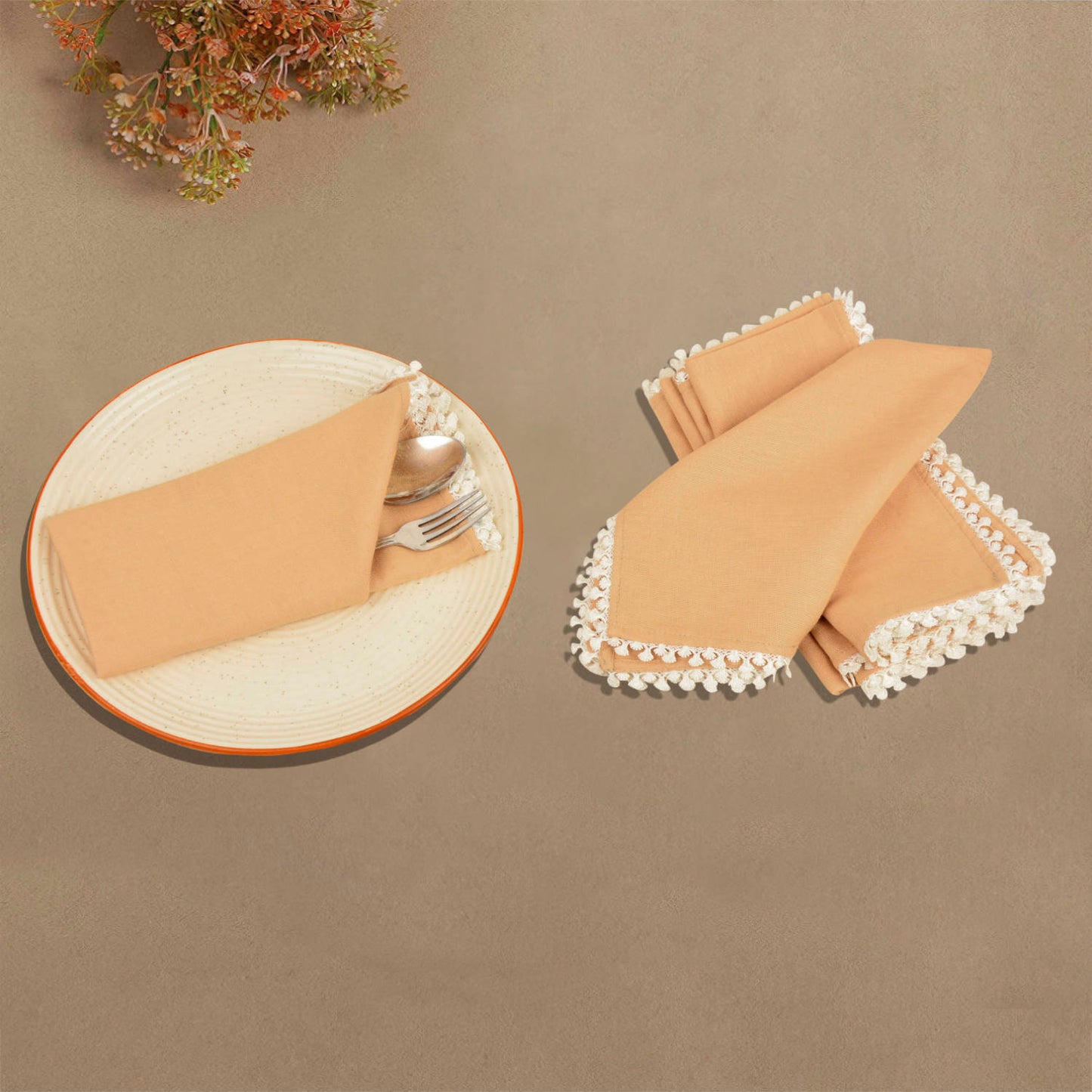 Dining Table Premium Cotton Table Napkin with Crochet Ends (Set of 6 , L x B – 17 x 17 inch , Beige) - View 5