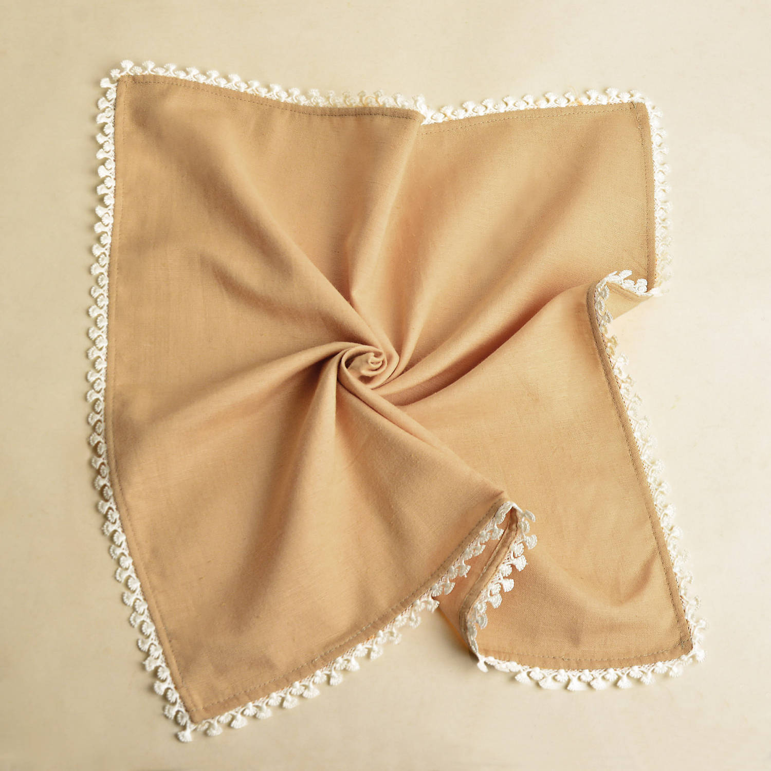 Dining Table Premium Cotton Table Napkin with Crochet Ends (Set of 6 , L x B – 17 x 17 inch , Beige) - View 6