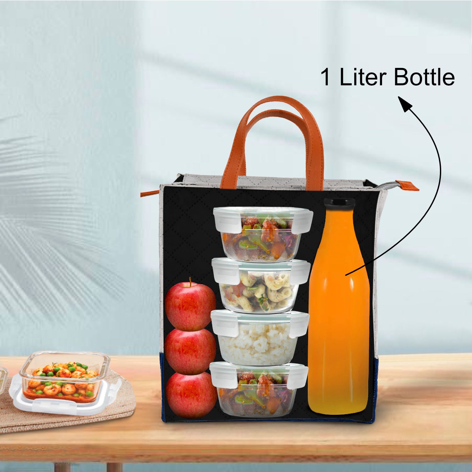 Velvet Lunch Bag ( 25 x 14 x 28 cm , Grey & Blue, Waterproof ) - View 6