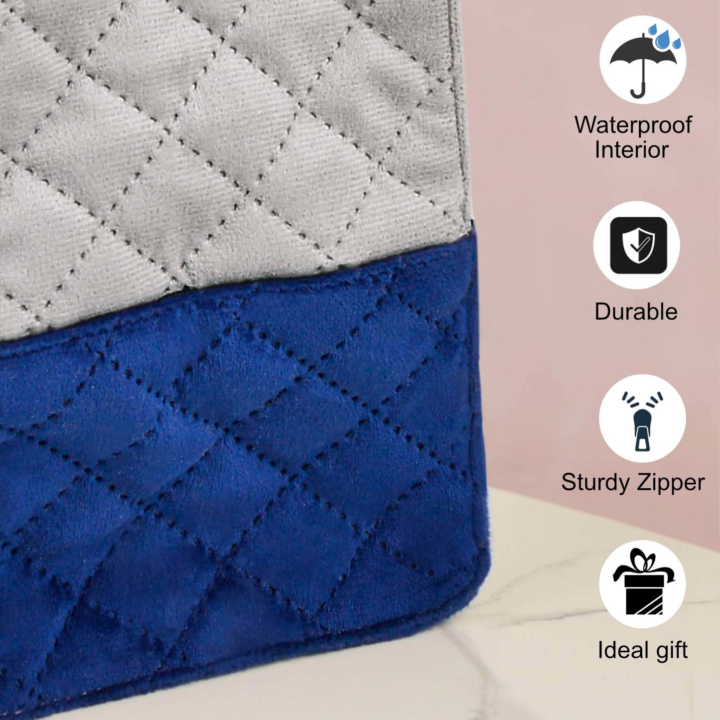 Velvet Lunch Bag ( 25 x 14 x 28 cm , Grey & Blue, Waterproof ) - View 7