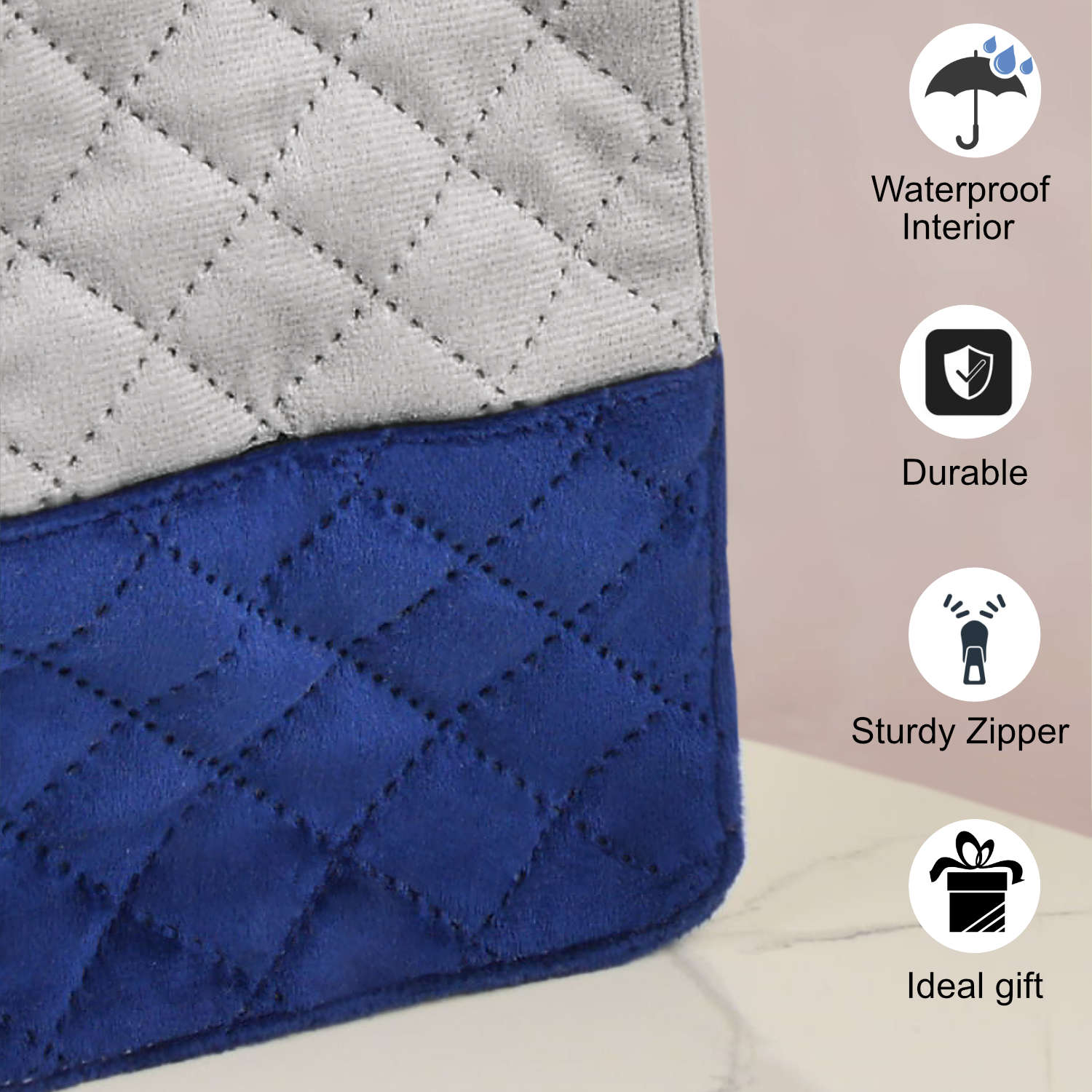 Velvet Lunch Bag ( 25 x 14 x 28 cm , Grey & Blue, Waterproof ) - View 7