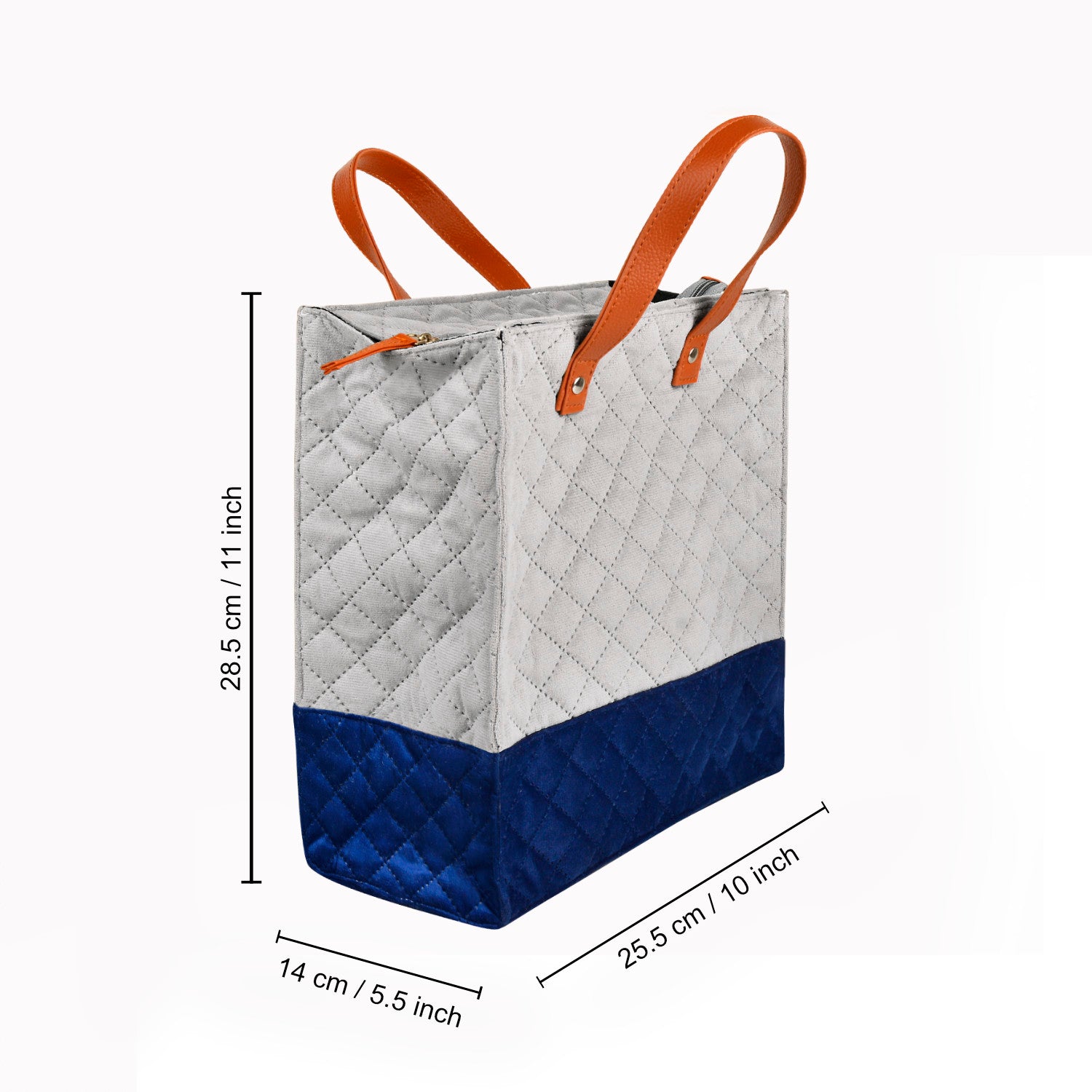 Velvet Lunch Bag ( 25 x 14 x 28 cm , Grey & Blue, Waterproof ) - View 2