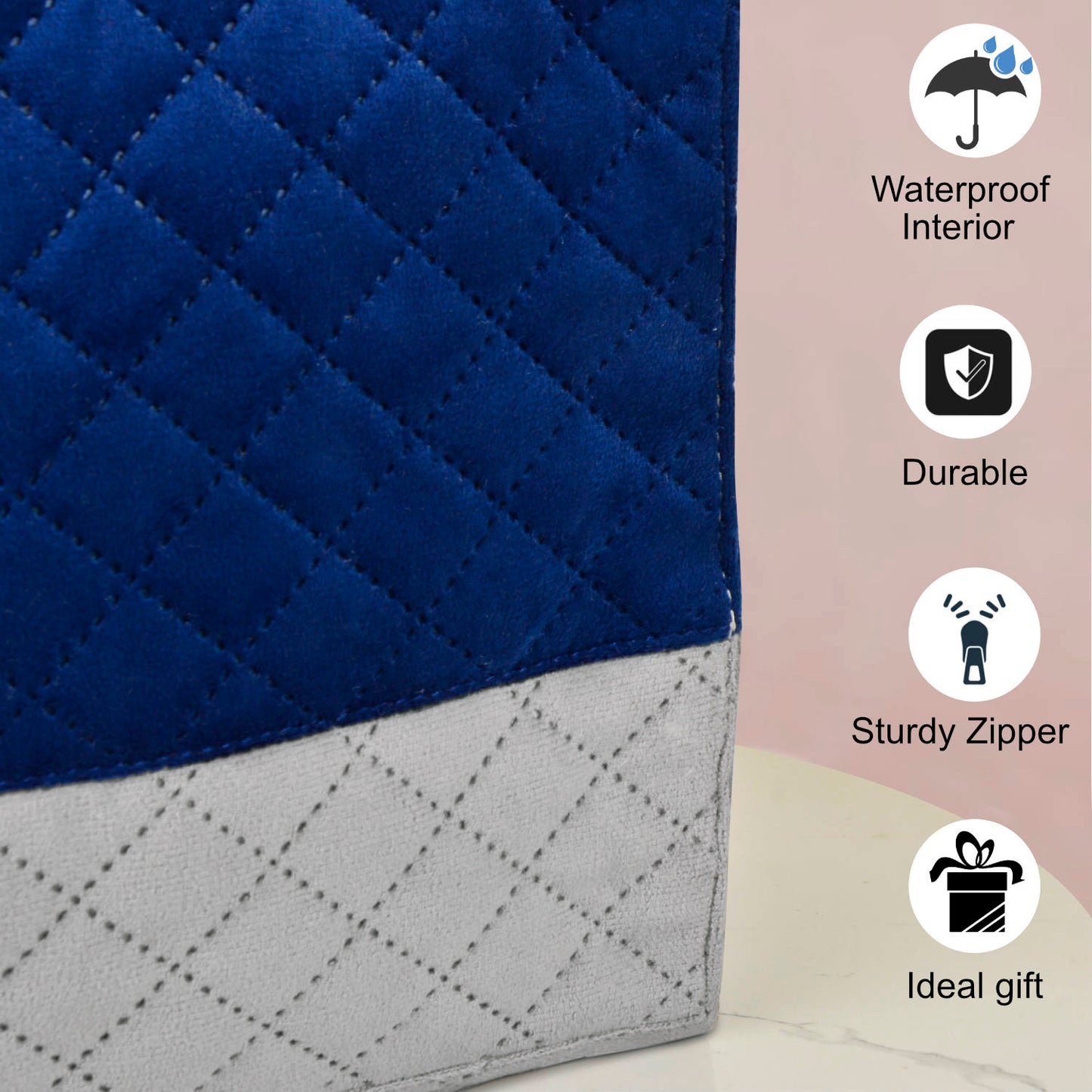 Velvet Lunch Bag ( 25 x 14 x 28 cm , Blue & Grey, Waterproof ) - View 5