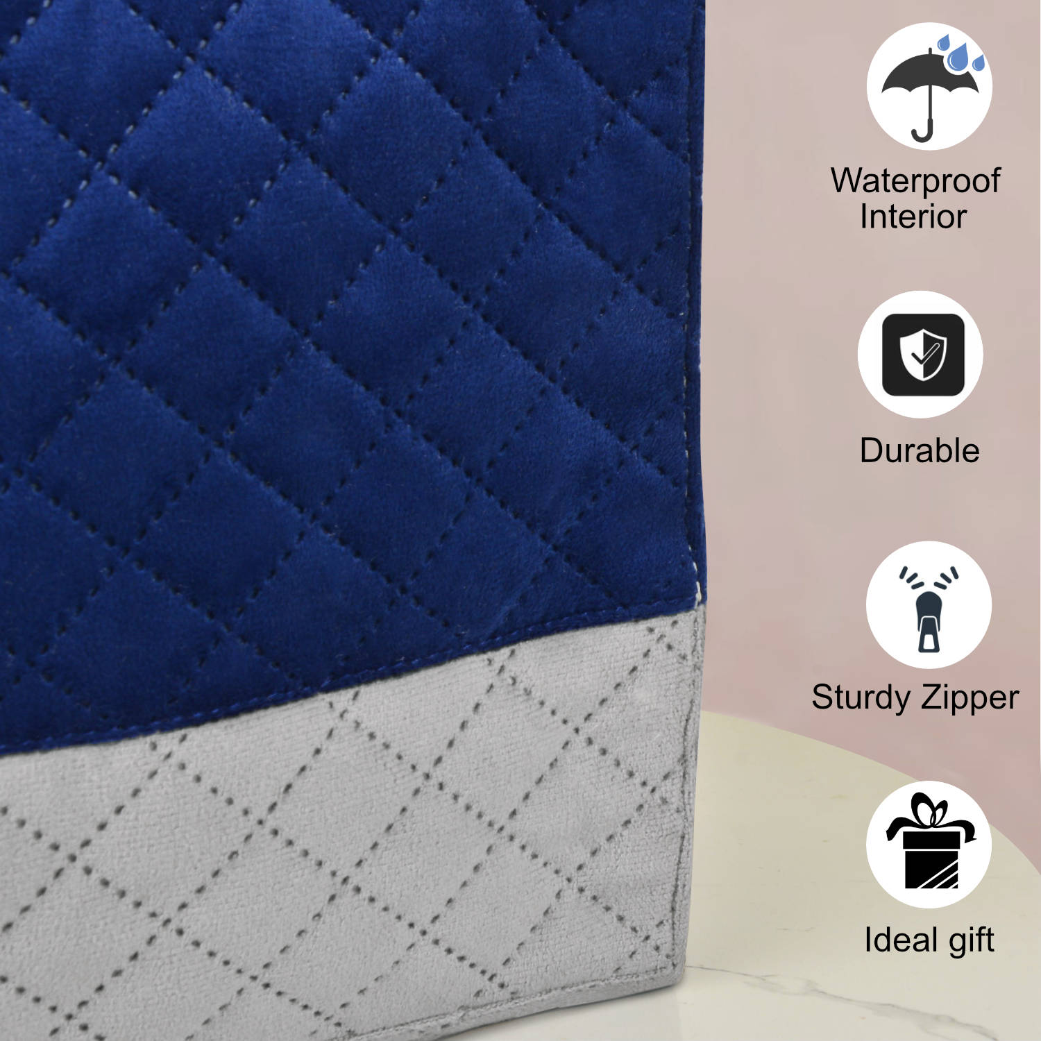 Velvet Lunch Bag ( 25 x 14 x 28 cm , Blue & Grey, Waterproof ) - View 5