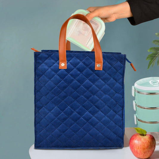 Velvet Lunch Bag ( 25 x 14 x 28 cm , Blue, Waterproof )