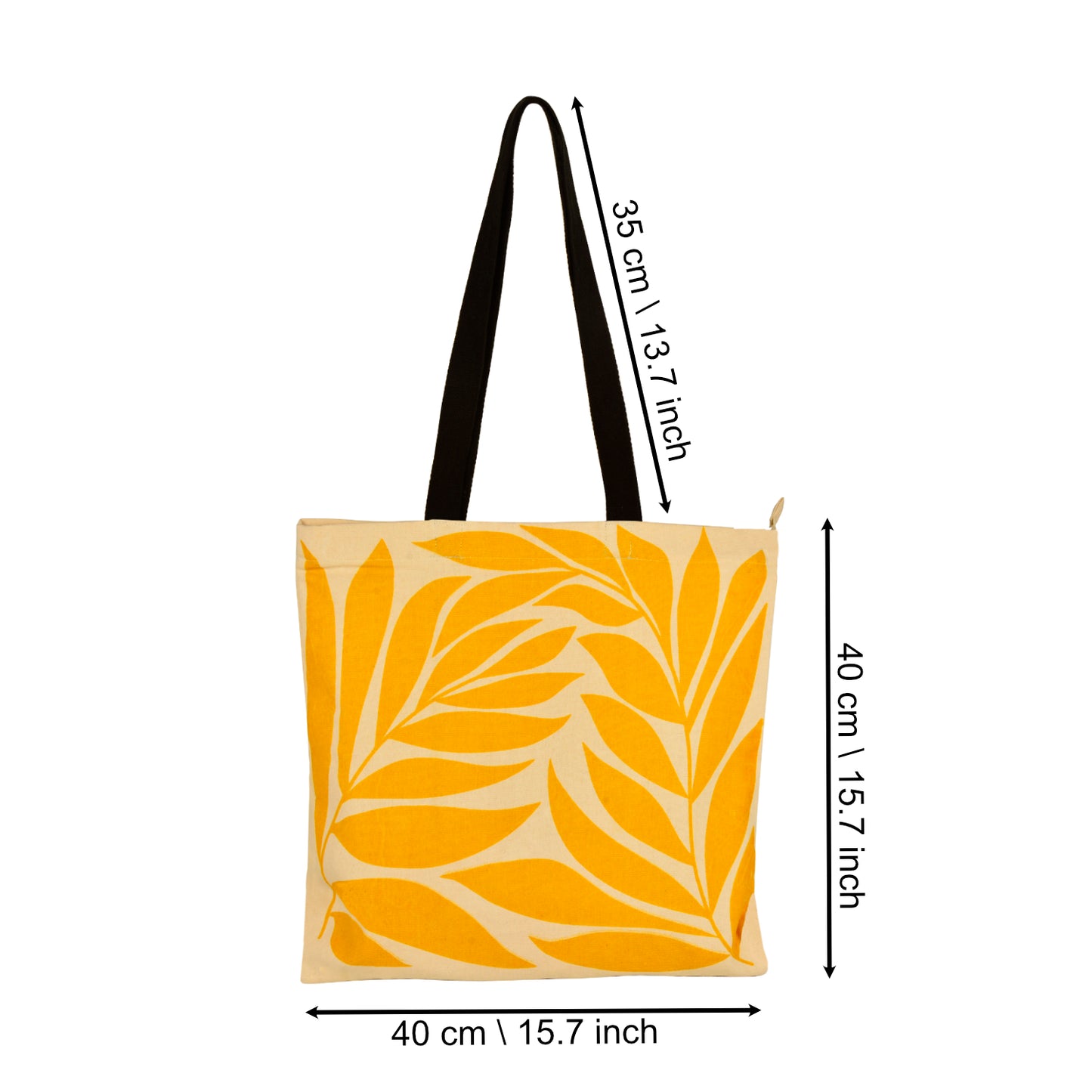Large Cotton Designer Canvas Tote Bag with Zip, Inner Pocket for Shopping, Office & Daily Use (Floral Yellow) - View 2