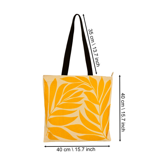 Large Cotton Designer Canvas Tote Bag with Zip, Inner Pocket for Shopping, Office & Daily Use (Floral Yellow) - View 2