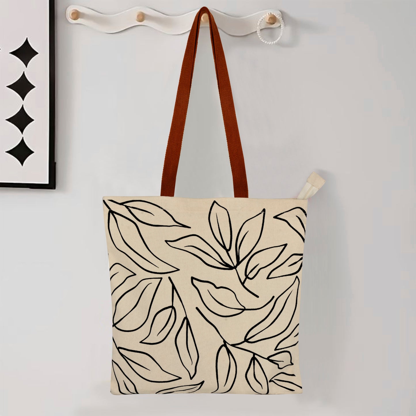 Large Cotton Designer Canvas Tote Bag with Zip, Inner Pocket for Shopping, Office & Daily Use (Abstract Black & White) - View 3