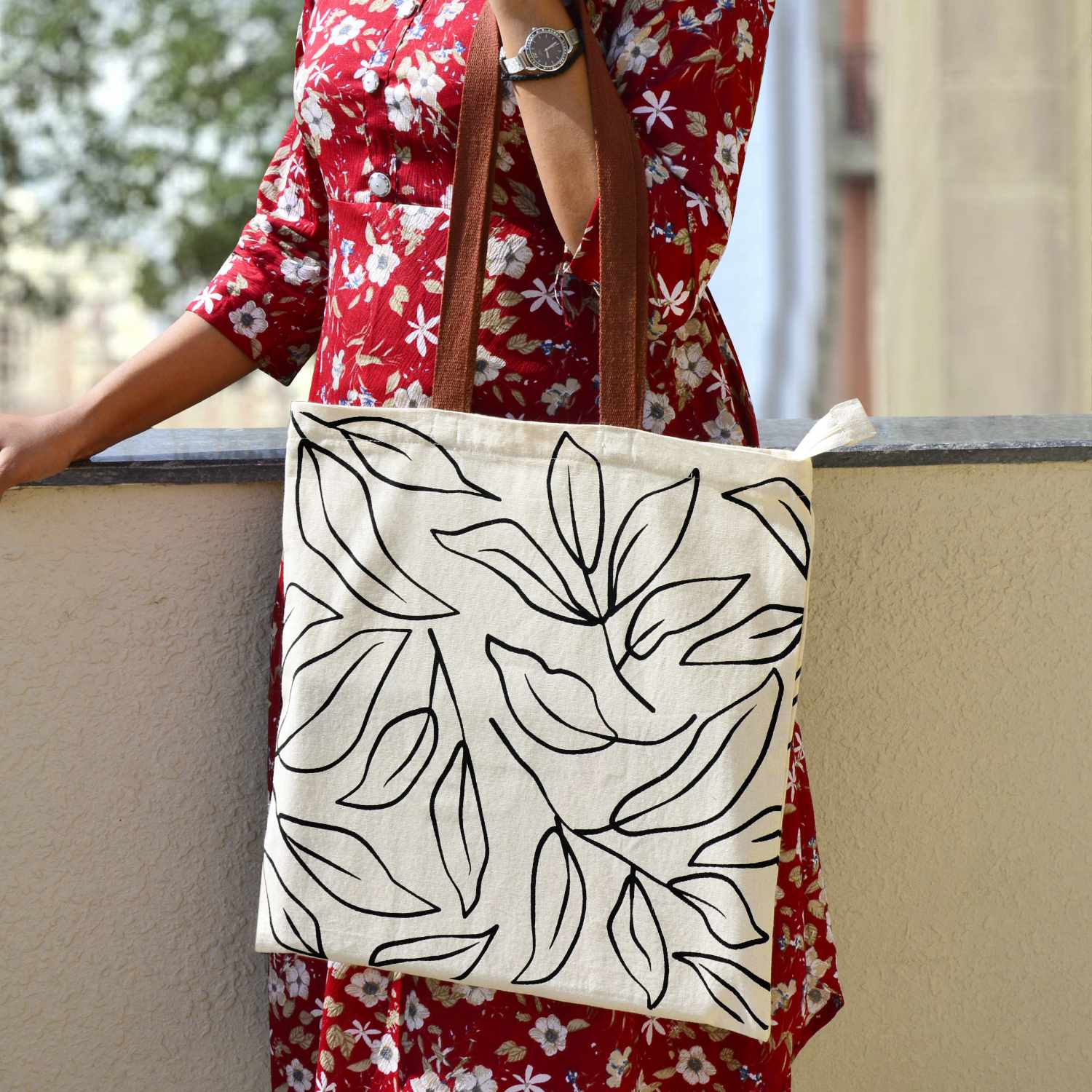 Large Cotton Designer Canvas Tote Bag with Zip, Inner Pocket for Shopping, Office & Daily Use (Abstract Black & White) - View 5