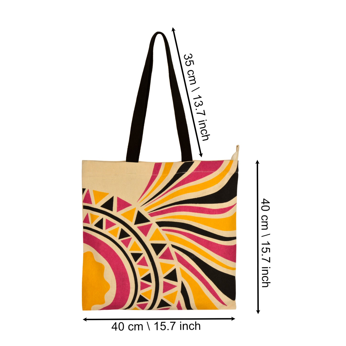 Large Cotton Designer Canvas Tote Bag with Zip, Inner Pocket for Shopping, Office & Daily Use (Multicolor Geometric Print) - View 2