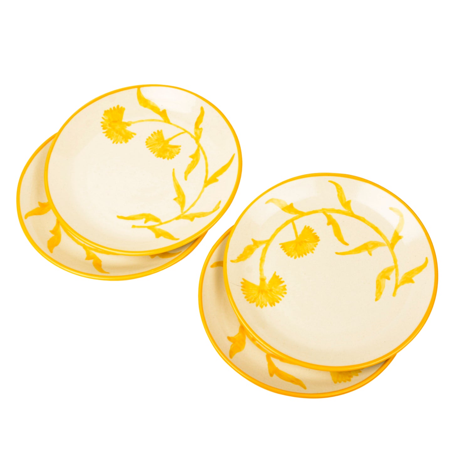“The Lucid Yellow Collection” Hand Painted Ceramic Floral Dinner Serving Plates ( Set of 4, Yellow and Off White , Diameter – 10 inches) - View 4