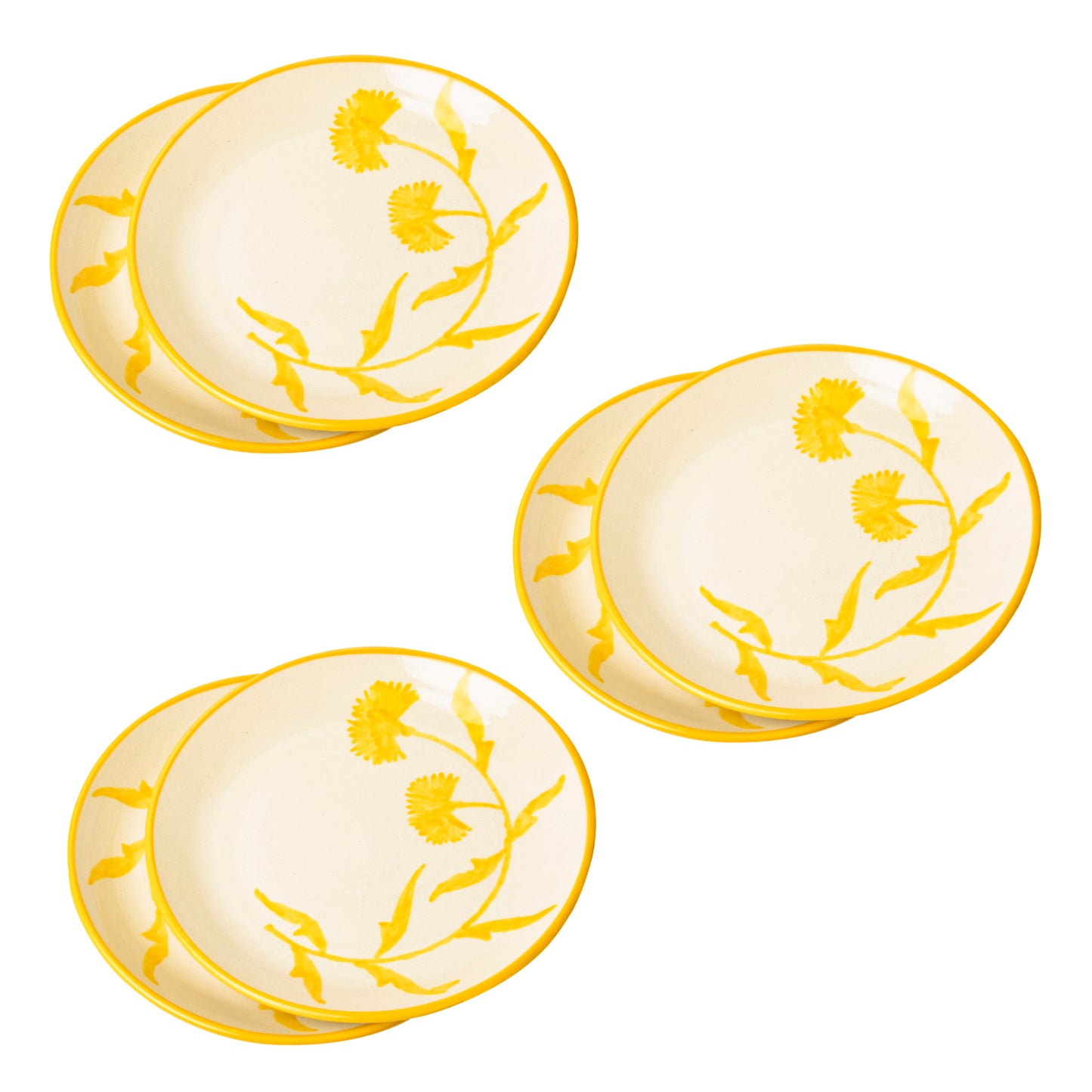 “The Lucid Yellow Collection” Hand Painted Ceramic Floral Dinner Serving Plates ( Set of 6, Yellow and Off White , Diameter – 10 inches) - View 4