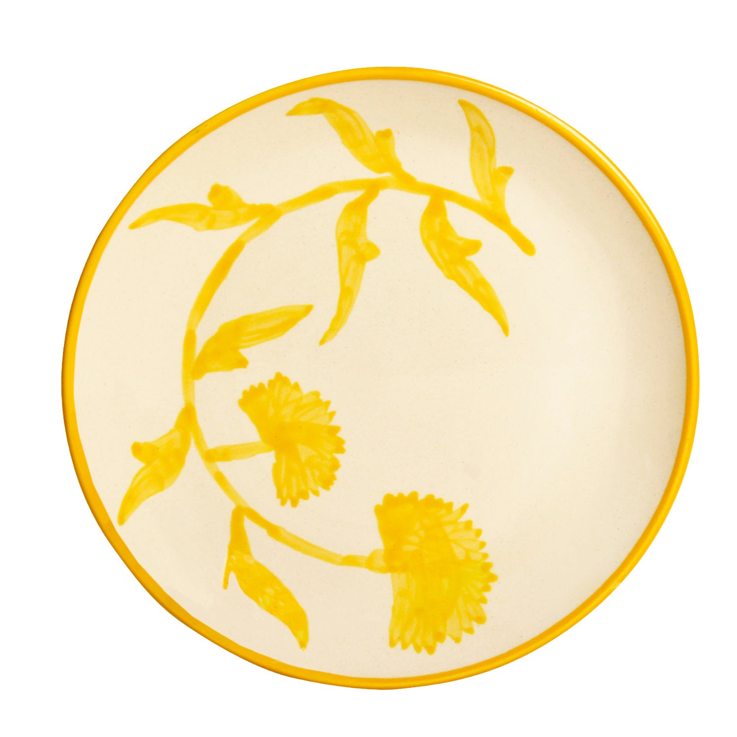 “The Lucid Yellow Collection” Hand Painted Ceramic Floral Dinner Serving Plates ( Set of 6, Yellow and Off White , Diameter – 10 inches) - View 5