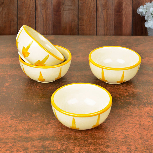 “The Lucid Yellow Collection” Ceramic Floral Dining Bowls (Set of 4, Yellow and Off White, Diameter – 4 inches)