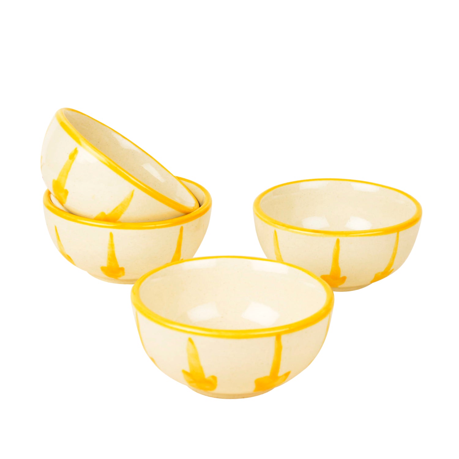 “The Lucid Yellow Collection” Ceramic Floral Dining Bowls (Set of 4, Yellow and Off White, Diameter – 4 inches) - View 3