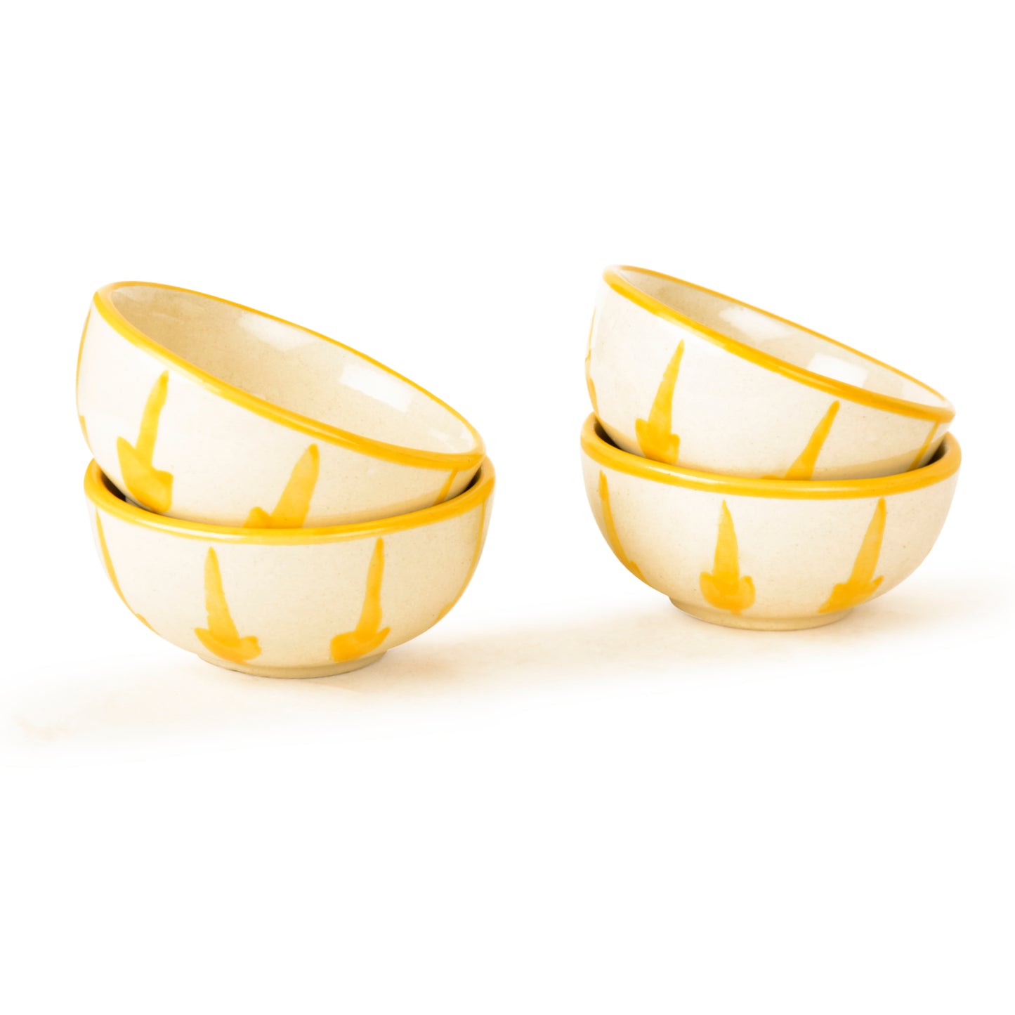 “The Lucid Yellow Collection” Ceramic Floral Dining Bowls (Set of 4, Yellow and Off White, Diameter – 4 inches) - View 4