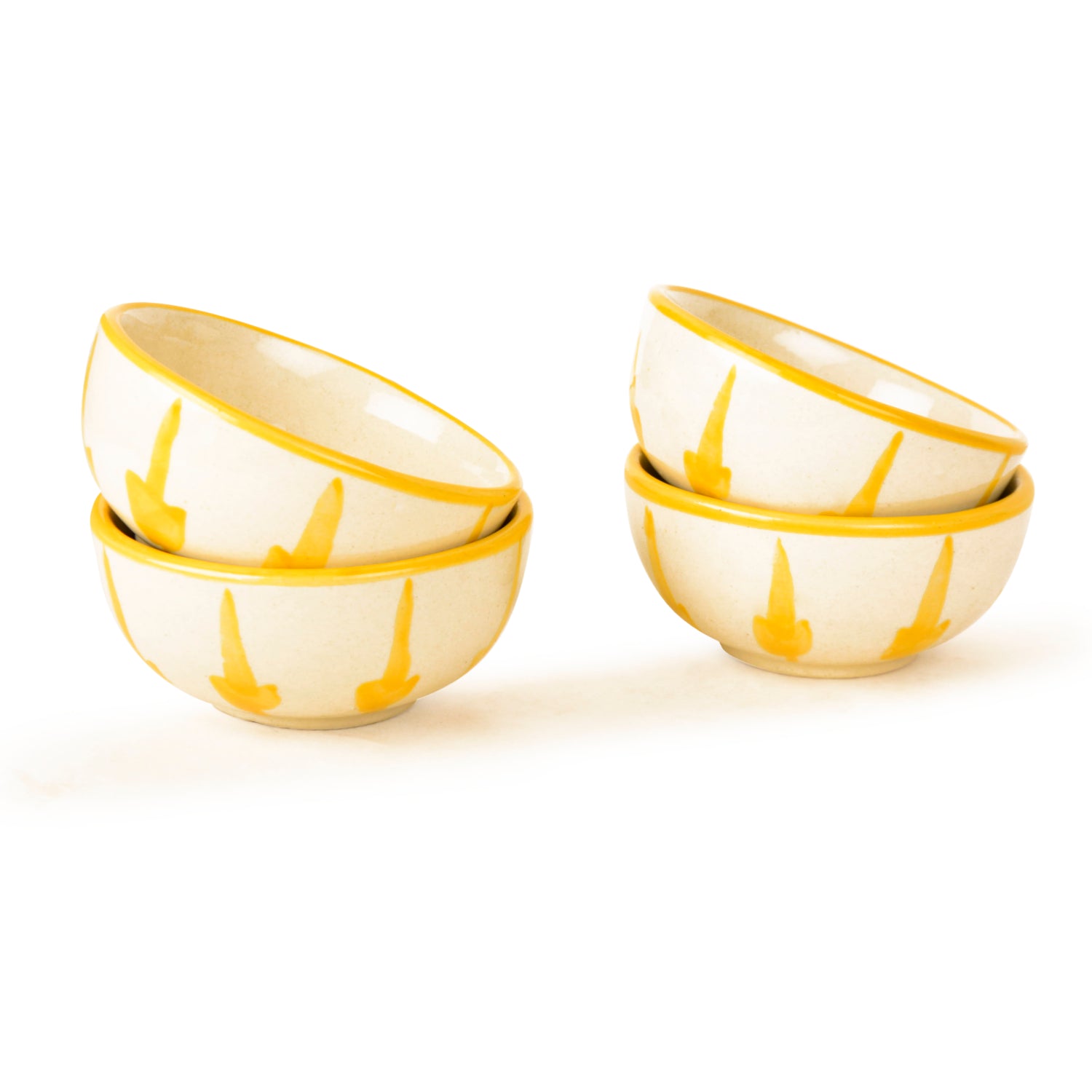 “The Lucid Yellow Collection” Ceramic Floral Dining Bowls (Set of 4, Yellow and Off White, Diameter – 4 inches) - View 4