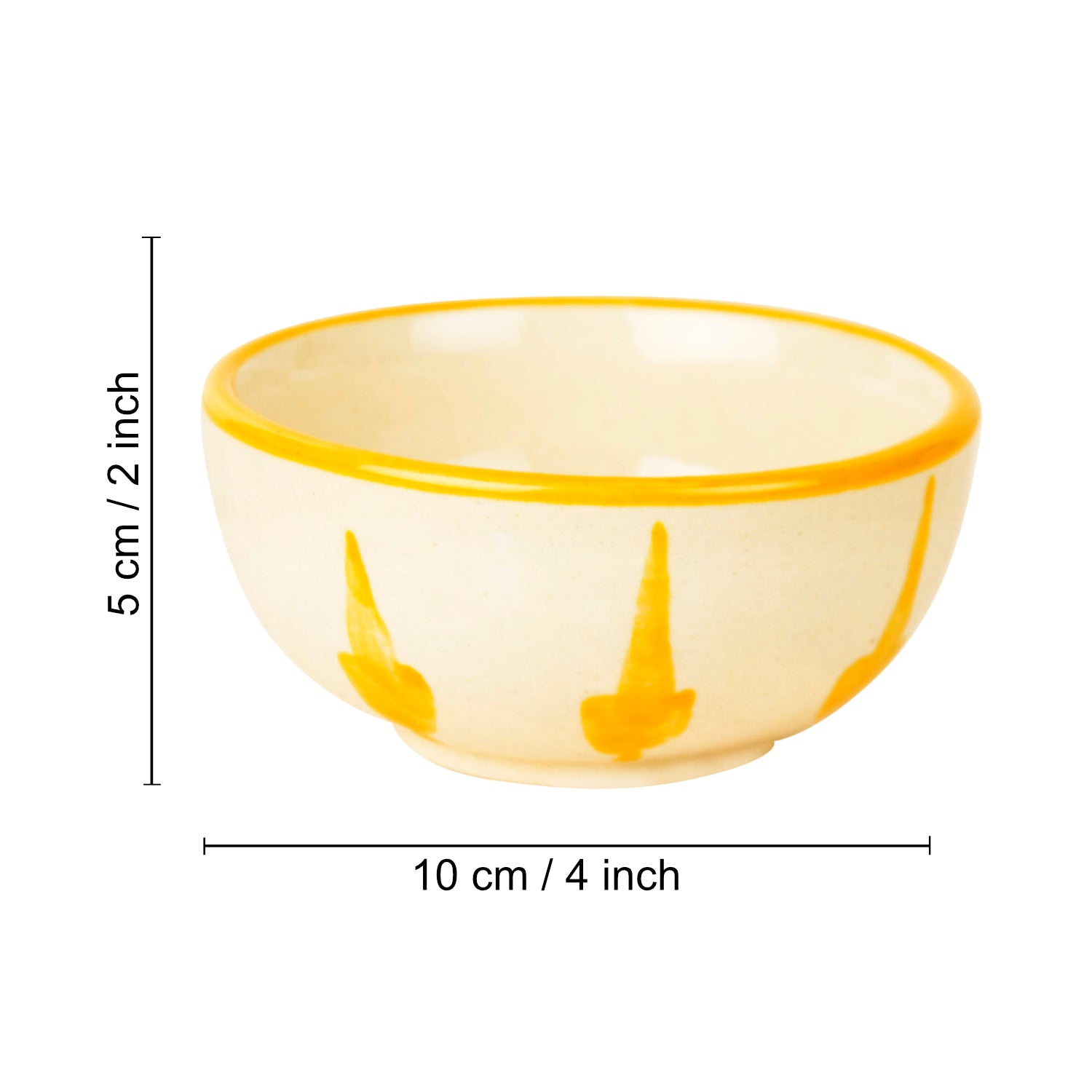 “The Lucid Yellow Collection” Ceramic Floral Dining Bowls (Set of 4, Yellow and Off White, Diameter – 4 inches) - View 2
