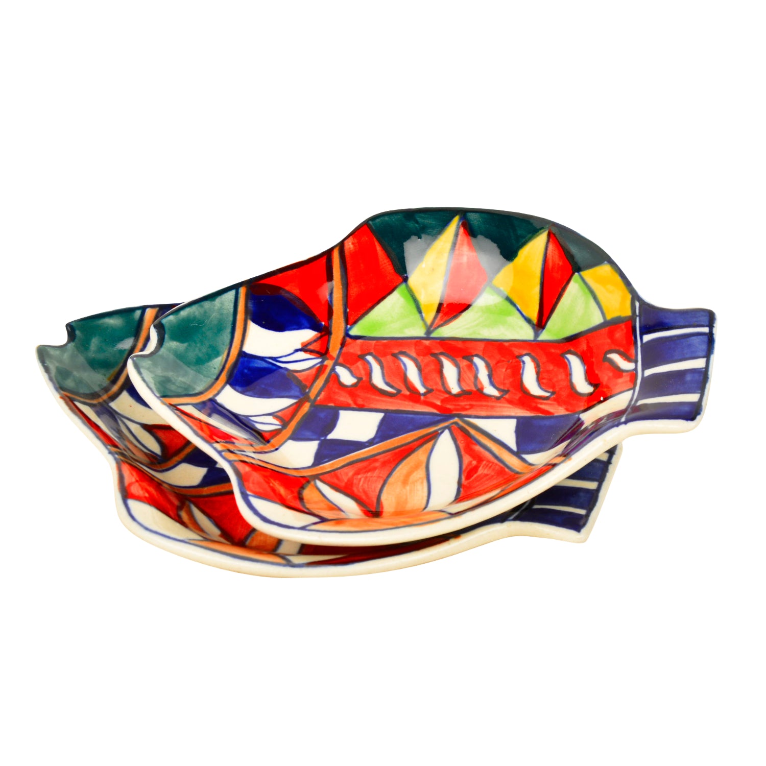 Premium Handpainted Ceramic Fish Cut Snacks Serving Plates (Set of 2, Multicolor, L x B – 18 cm x 15 cm) - View 4