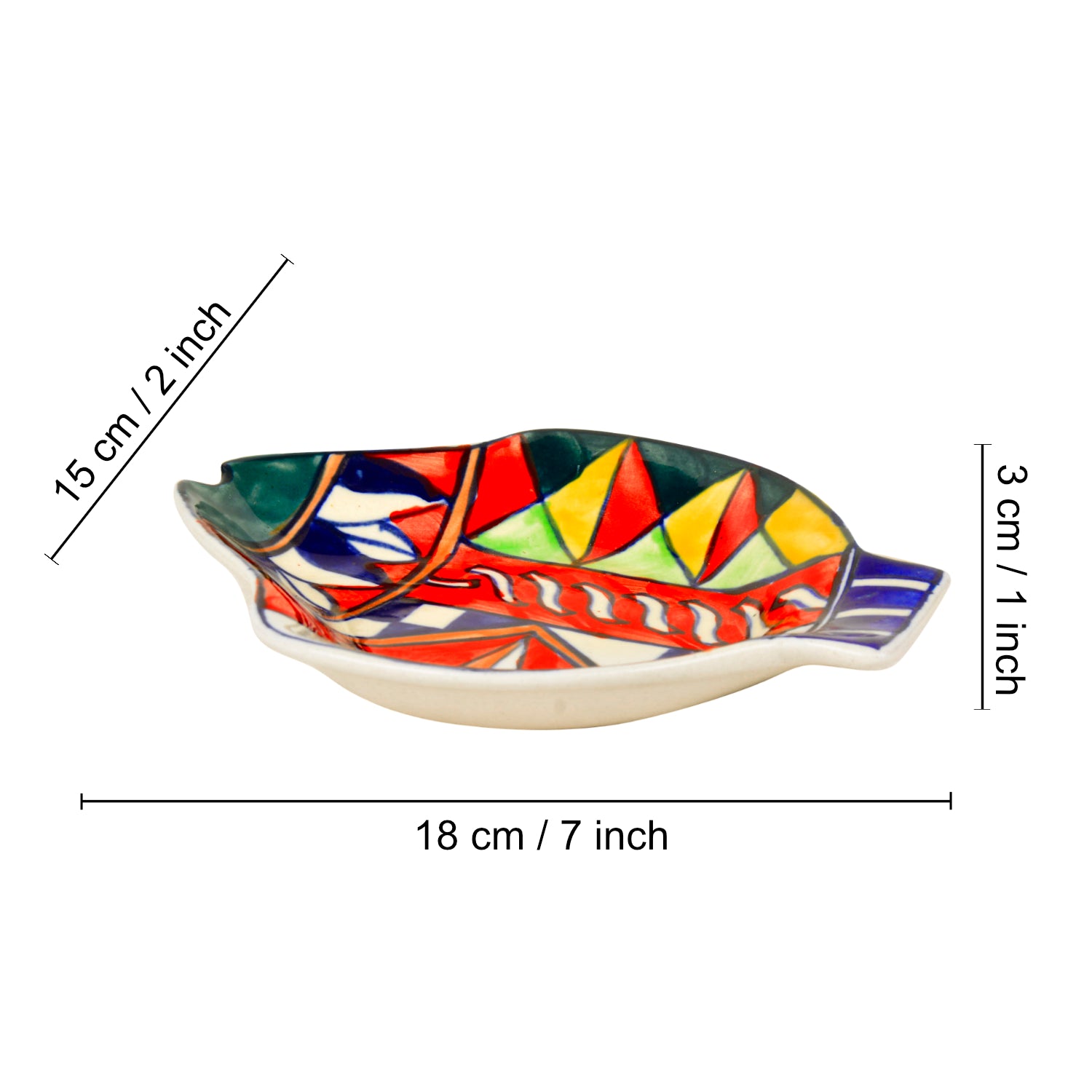 Premium Handpainted Ceramic Fish Cut Snacks Serving Plates (Set of 2, Multicolor, L x B – 18 cm x 15 cm) - View 2