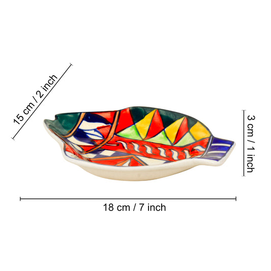 Premium Handpainted Ceramic Fish Cut Snacks Serving Plates (Set of 2, Multicolor, L x B – 18 cm x 15 cm) - View 2