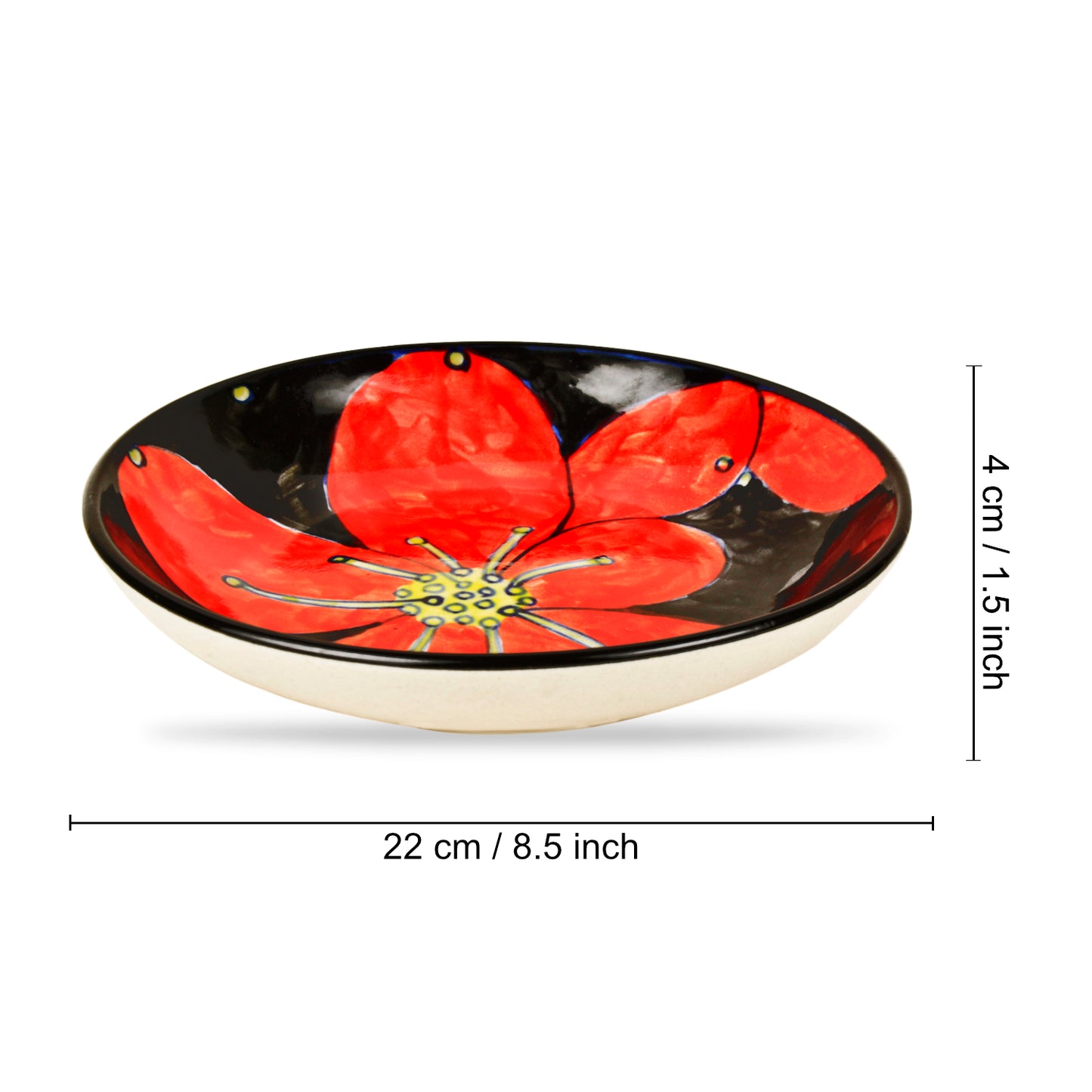 Handpainted Ceramic Floral Round Pasta Serving Plates (Set of 6, 8.5 inches , Red & Black) - View 5