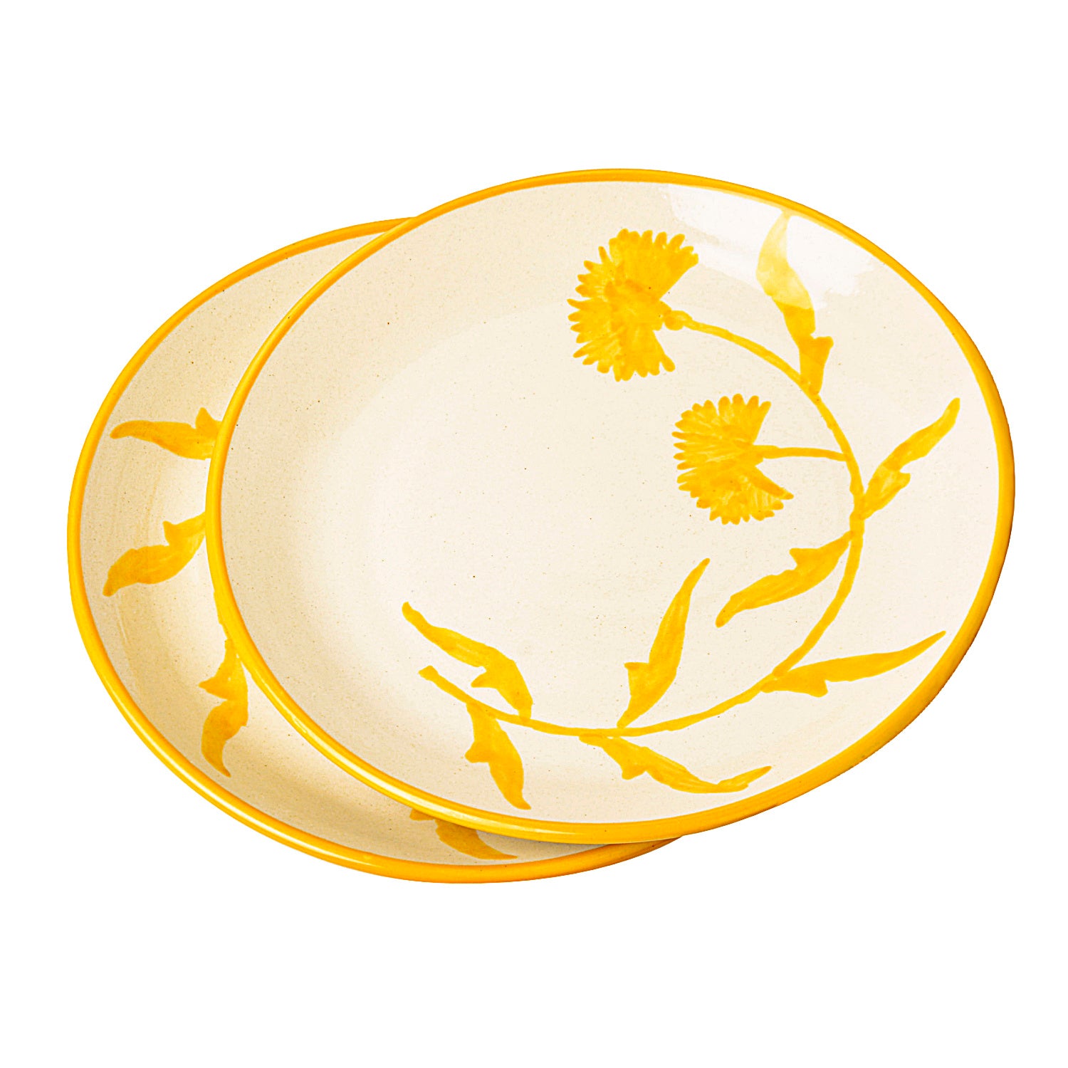 “The Lucid Yellow Collection” Hand Painted Ceramic Floral Dinner Serving Plates ( Set of 2, Yellow and Off White , Diameter – 10 inches) - View 2
