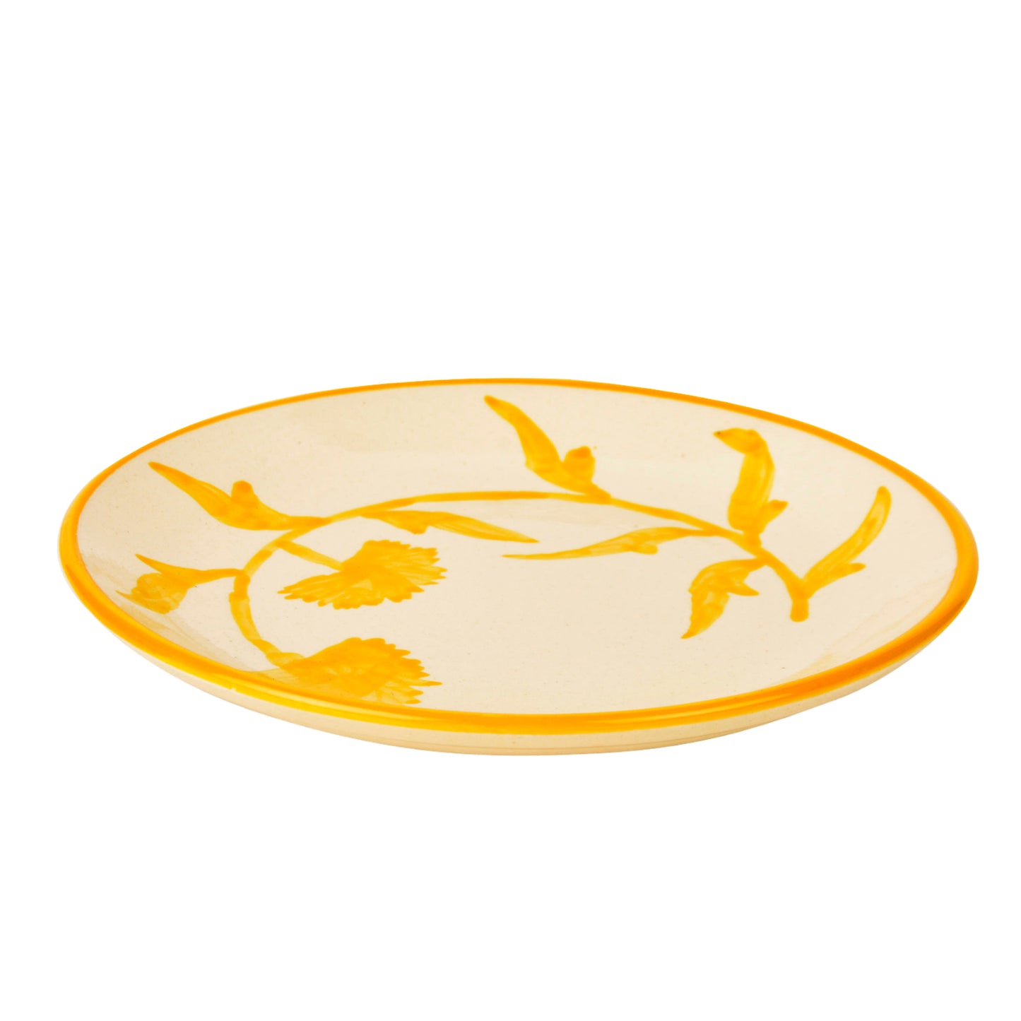 “The Lucid Yellow Collection” Hand Painted Ceramic Floral Dinner Serving Plates ( Set of 2, Yellow and Off White , Diameter – 10 inches) - View 3