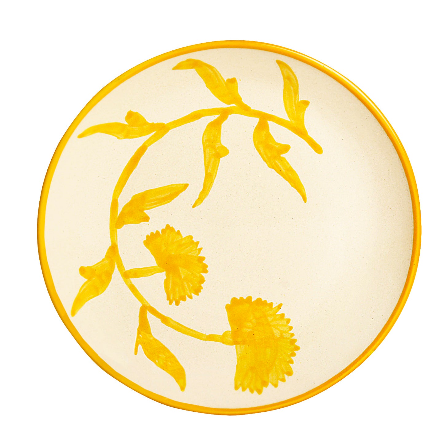 “The Lucid Yellow Collection” Hand Painted Ceramic Floral Dinner Serving Plates ( Set of 2, Yellow and Off White , Diameter – 10 inches) - View 4
