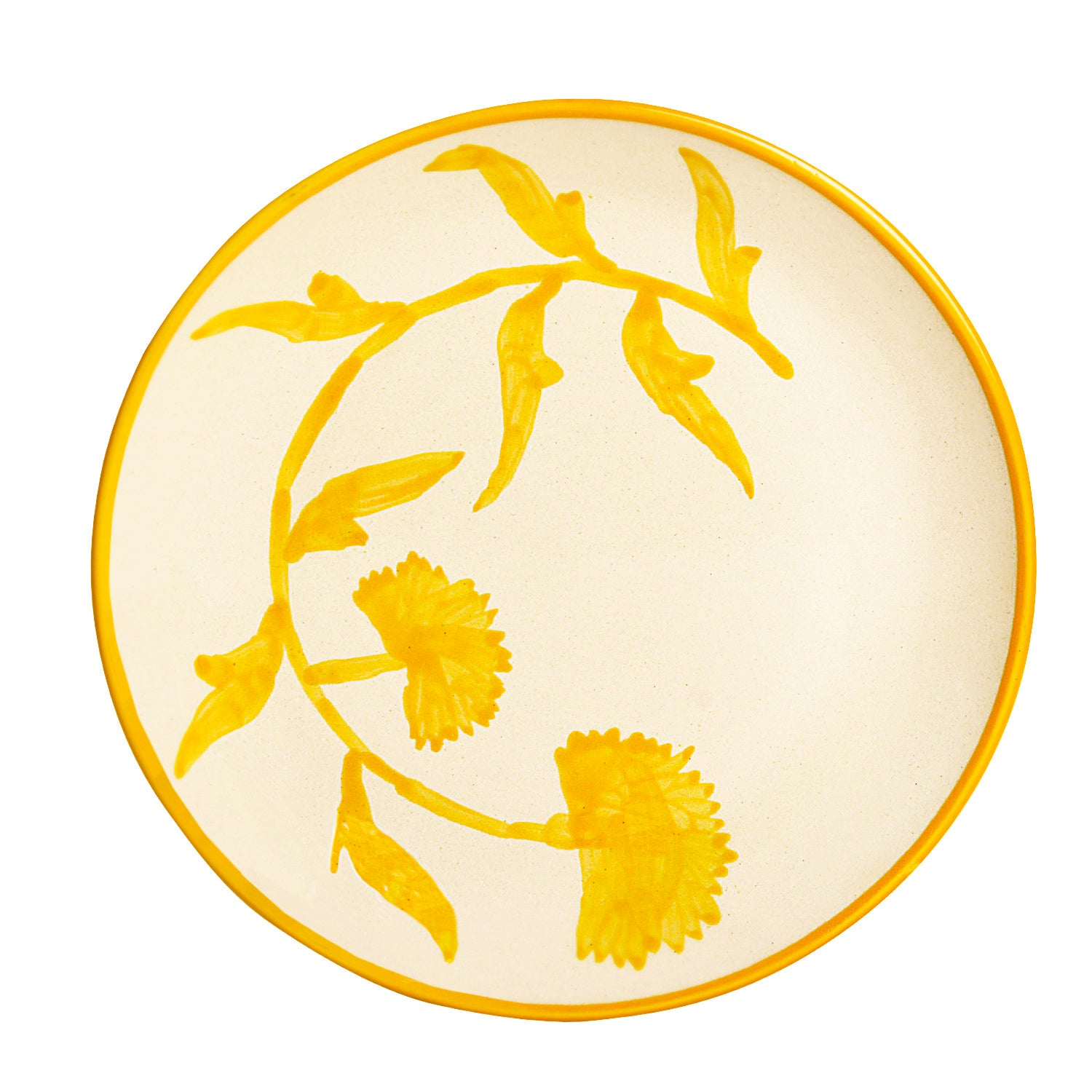 “The Lucid Yellow Collection” Hand Painted Ceramic Floral Dinner Serving Plates ( Set of 2, Yellow and Off White , Diameter – 10 inches) - View 4