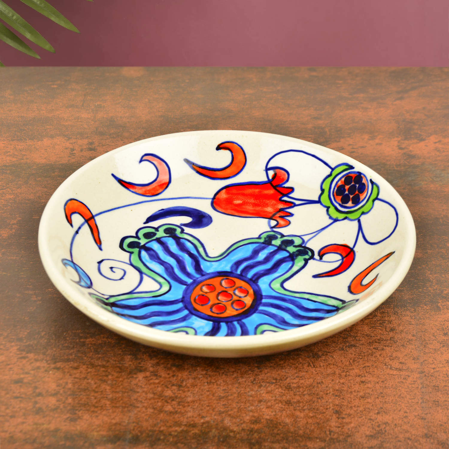 Handpainted Ceramic Floral Round Pasta Serving Plates (Set of 2, 8.5 inches , Off White & Multicolor) - View 2