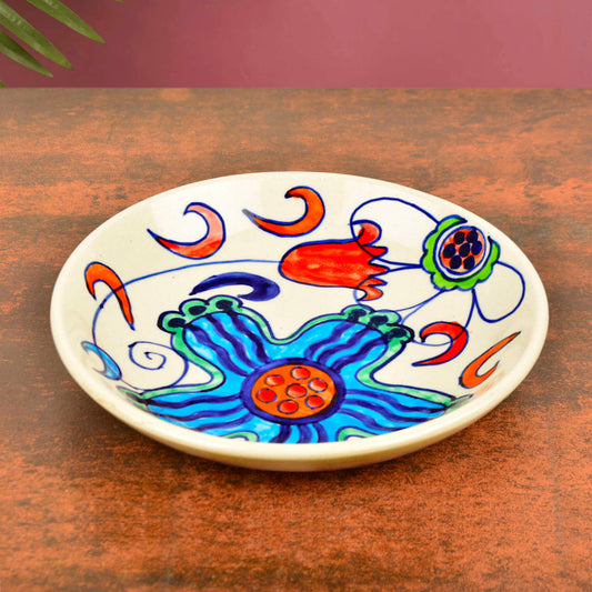 Handpainted Ceramic Floral Round Pasta Serving Plates (Set of 4, 8.5 inches , Off White & Multicolor) - View 2