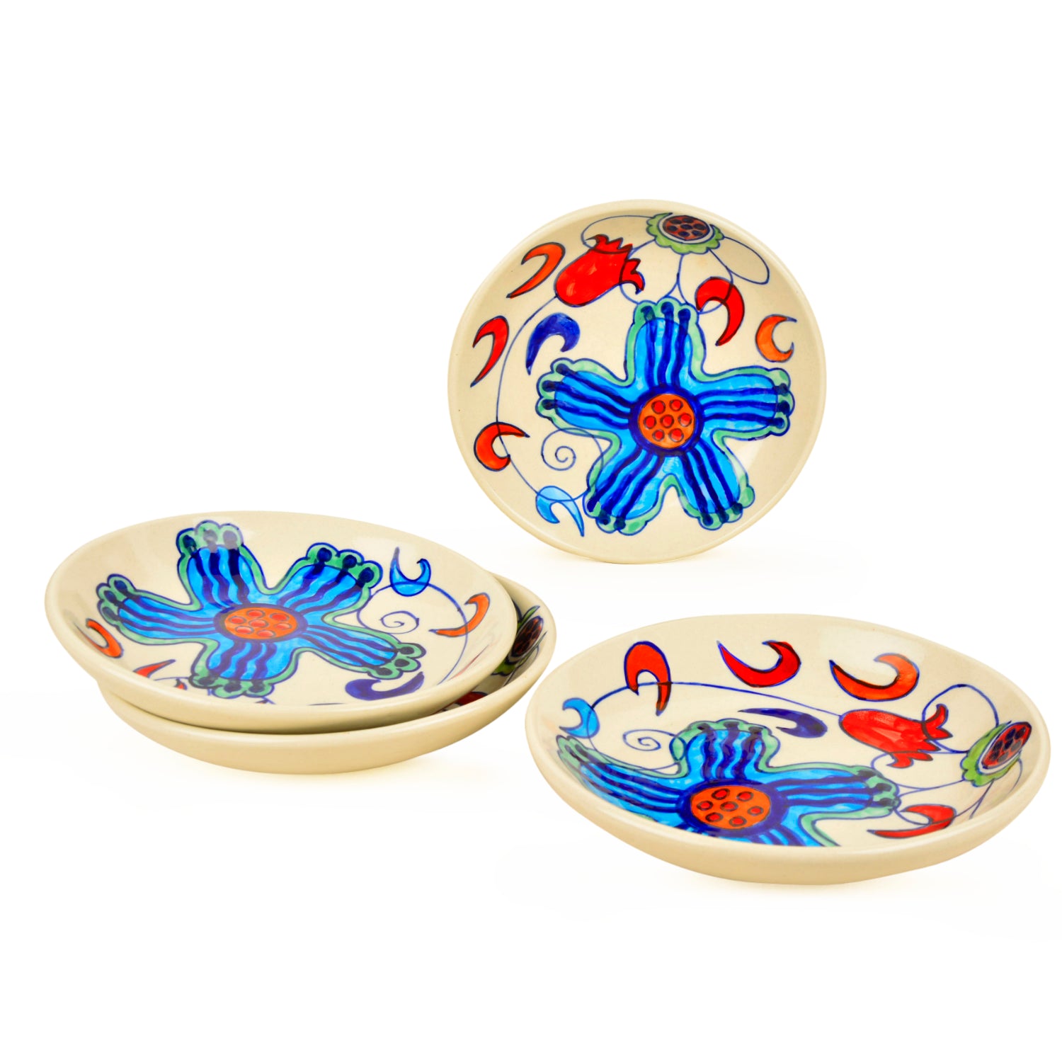 Handpainted Ceramic Floral Round Pasta Serving Plates (Set of 4, 8.5 inches , Off White & Multicolor) - View 4