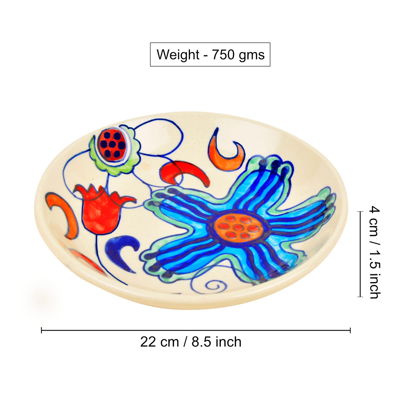 Handpainted Ceramic Floral Round Pasta Serving Plates (Set of 4, 8.5 inches , Off White & Multicolor) - View 5