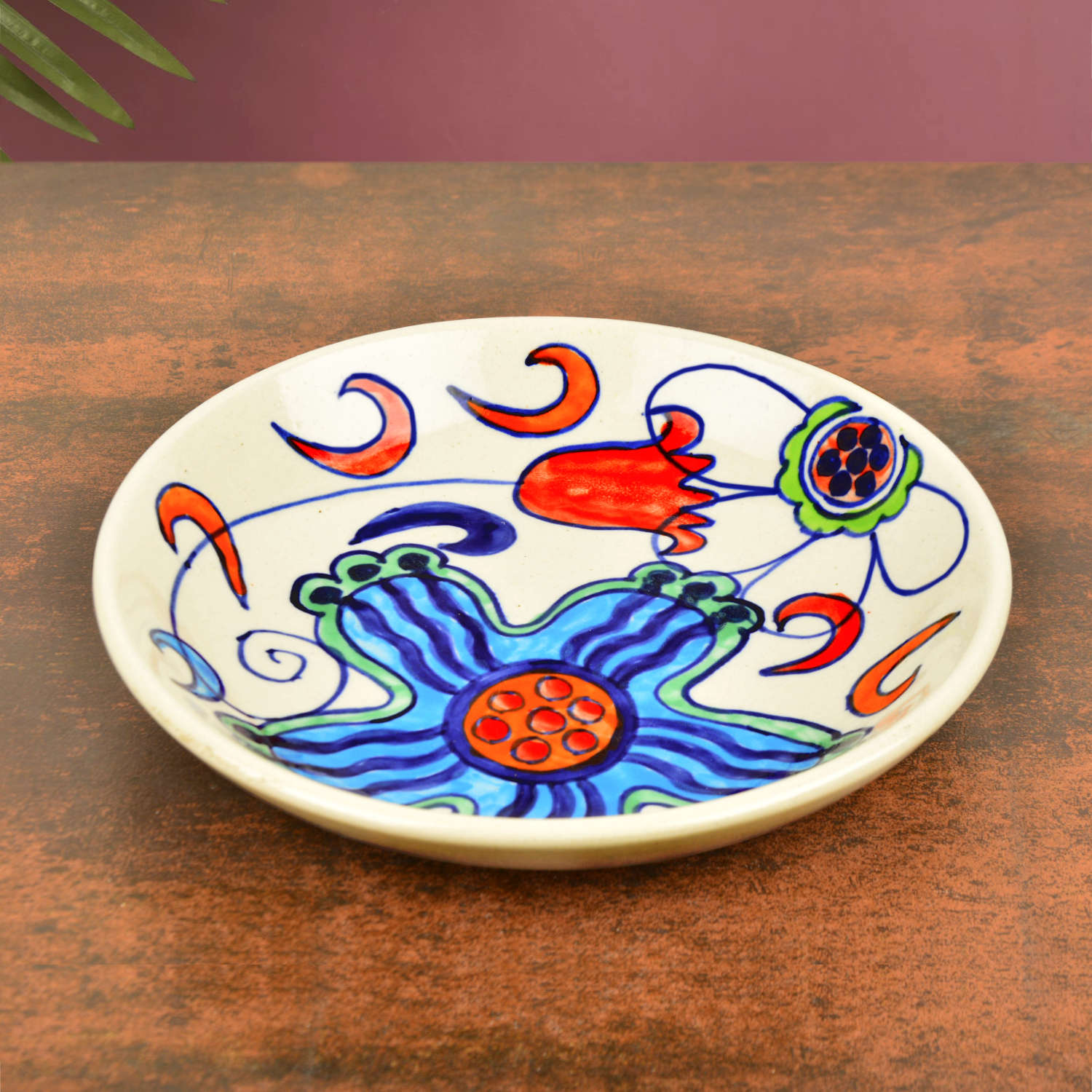 Handpainted Ceramic Floral Round Pasta Serving Plates (Set of 6, 8.5 inches , Off White & Multicolor) - View 2