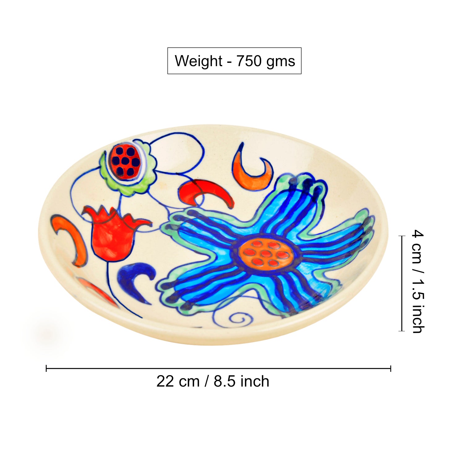 Handpainted Ceramic Floral Round Pasta Serving Plates (Set of 6, 8.5 inches , Off White & Multicolor) - View 4