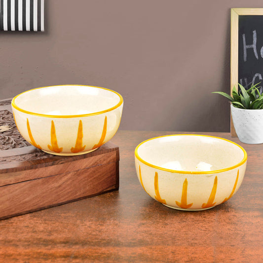 “The Lucid Yellow Collection” Ceramic Floral Serving Bowls (Set of 2, Yellow and Off White , Diameter – 5.5 inches)