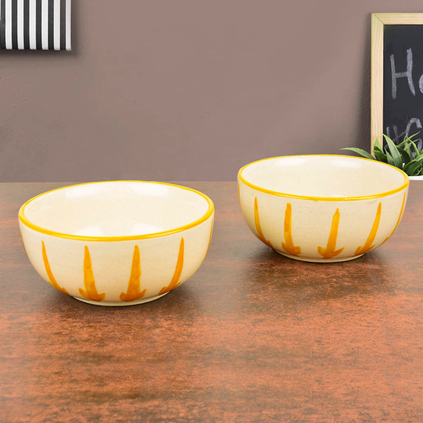 “The Lucid Yellow Collection” Ceramic Floral Serving Bowls (Set of 2, Yellow and Off White , Diameter – 5.5 inches) - View 3