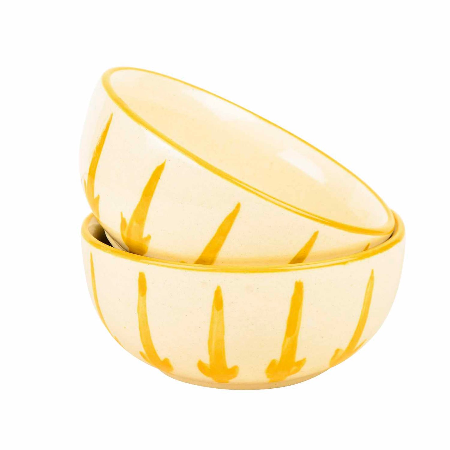 “The Lucid Yellow Collection” Ceramic Floral Serving Bowls (Set of 2, Yellow and Off White , Diameter – 5.5 inches) - View 4