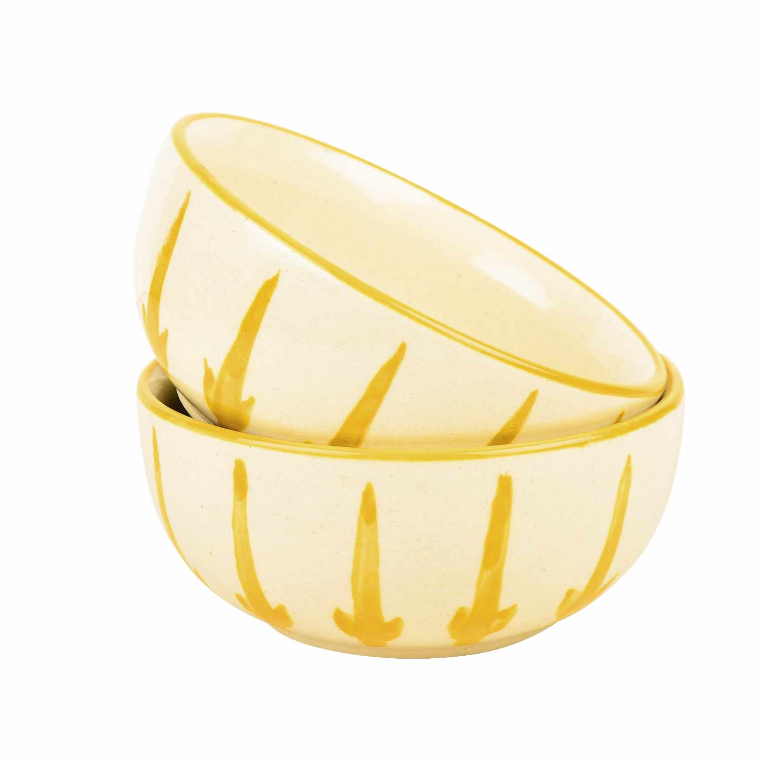 “The Lucid Yellow Collection” Ceramic Floral Serving Bowls (Set of 2, Yellow and Off White , Diameter – 5.5 inches) - View 4