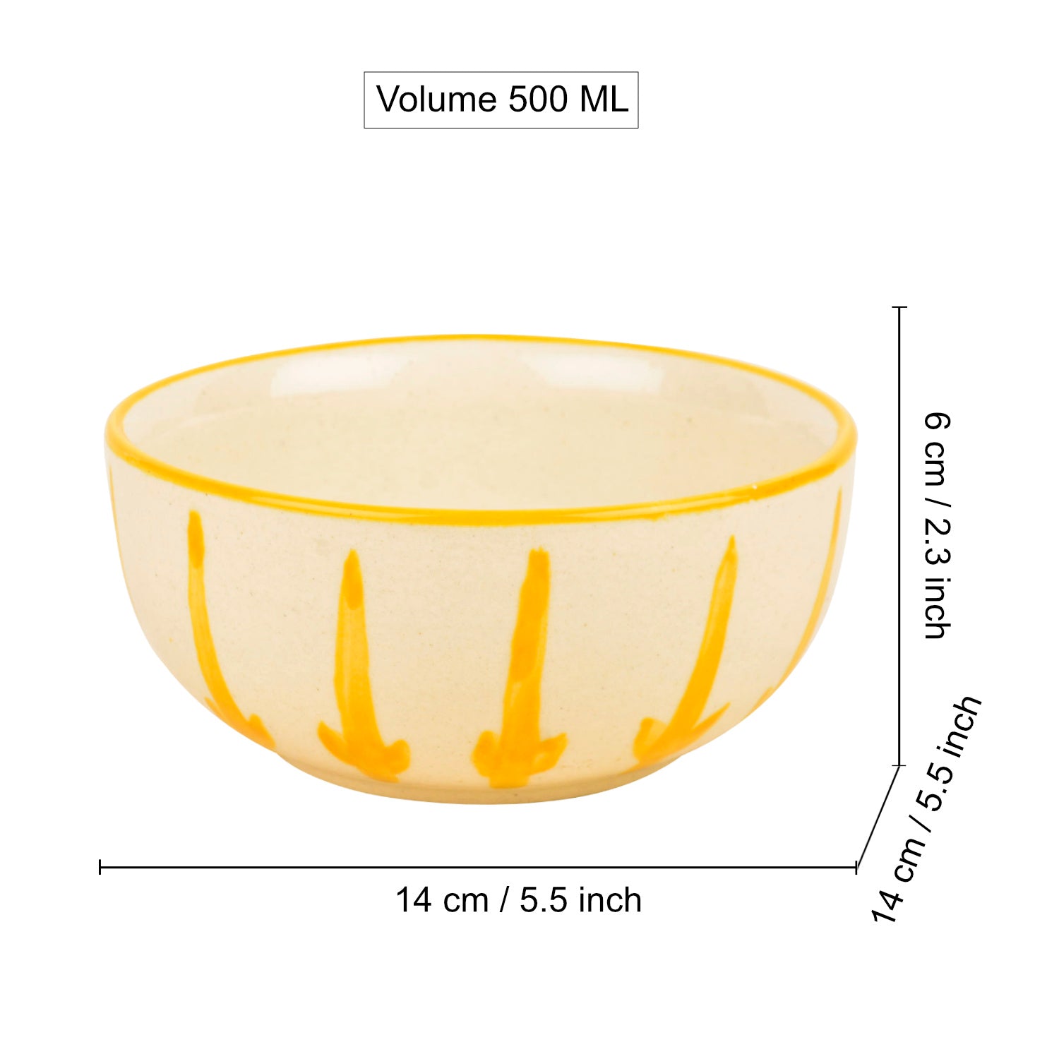 “The Lucid Yellow Collection” Ceramic Floral Serving Bowls (Set of 2, Yellow and Off White , Diameter – 5.5 inches) - View 2