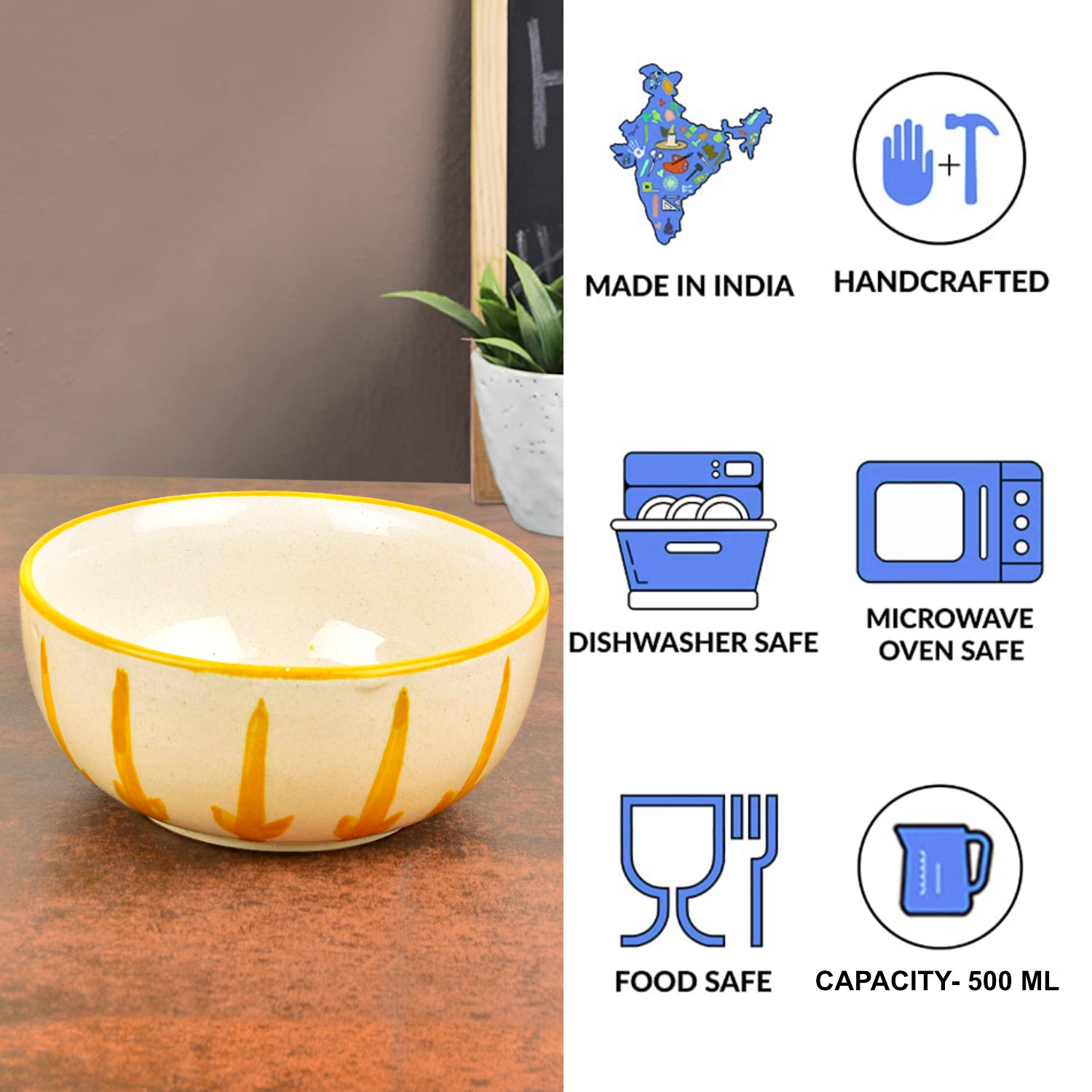 “The Lucid Yellow Collection” Ceramic Floral Serving Bowls (Set of 2, Yellow and Off White , Diameter – 5.5 inches) - View 5