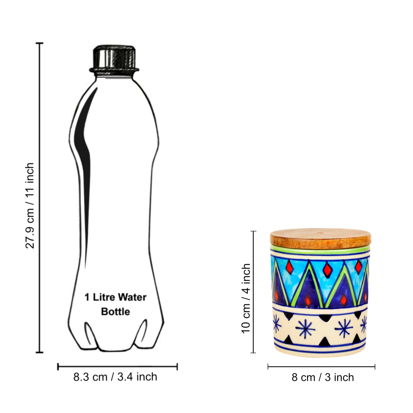 Handpainted Multi Utility Storage Ceramic Airtight Jar with Sheesham Wooden Lid (Set of 2, 300 ml each, Multicolor) - View 6