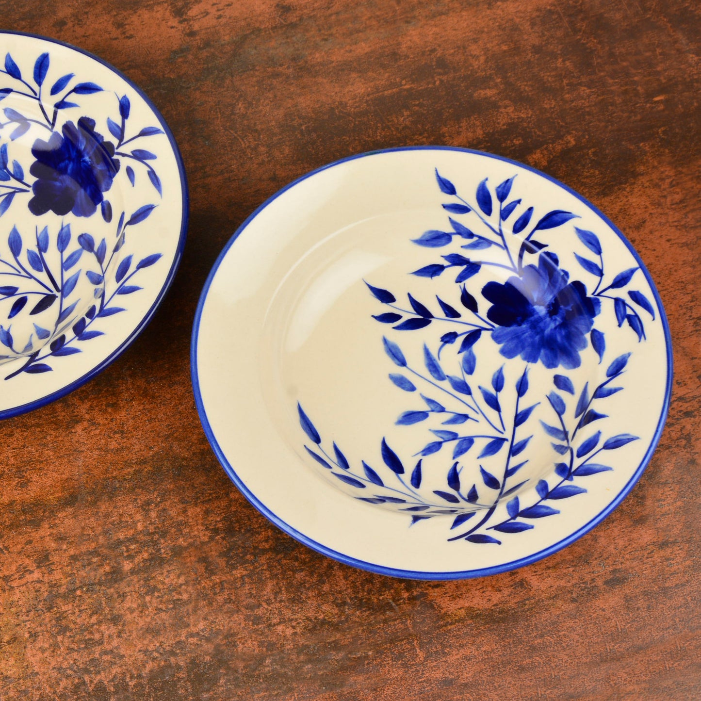Handpainted Premium Ceramic Floral Deep Pasta Plates (Set of 2, Diameter – 9.5 inches, Blue & Off White) - View 4