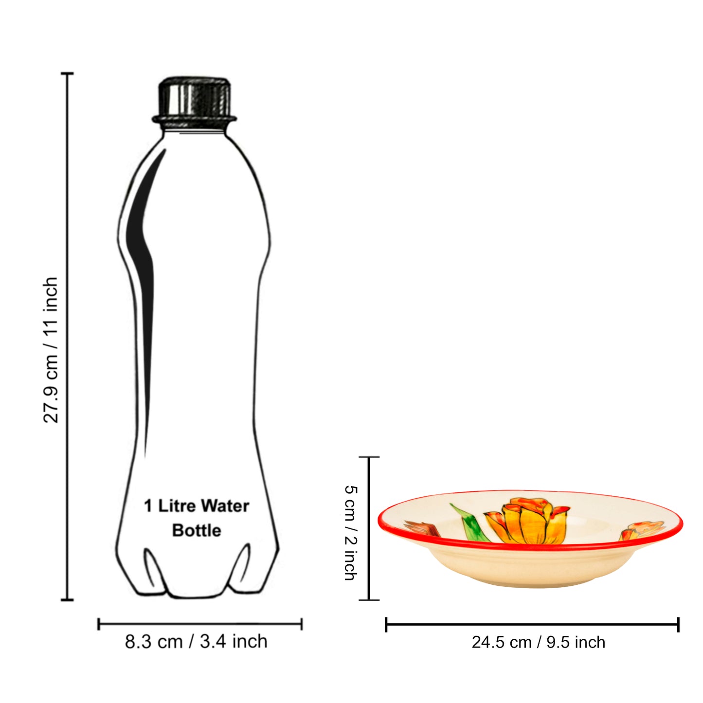 Handpainted Premium Ceramic Floral Deep Pasta Plates (Set of 2, Diameter – 9.5 icnhes , Multicolor & Off White) - View 5