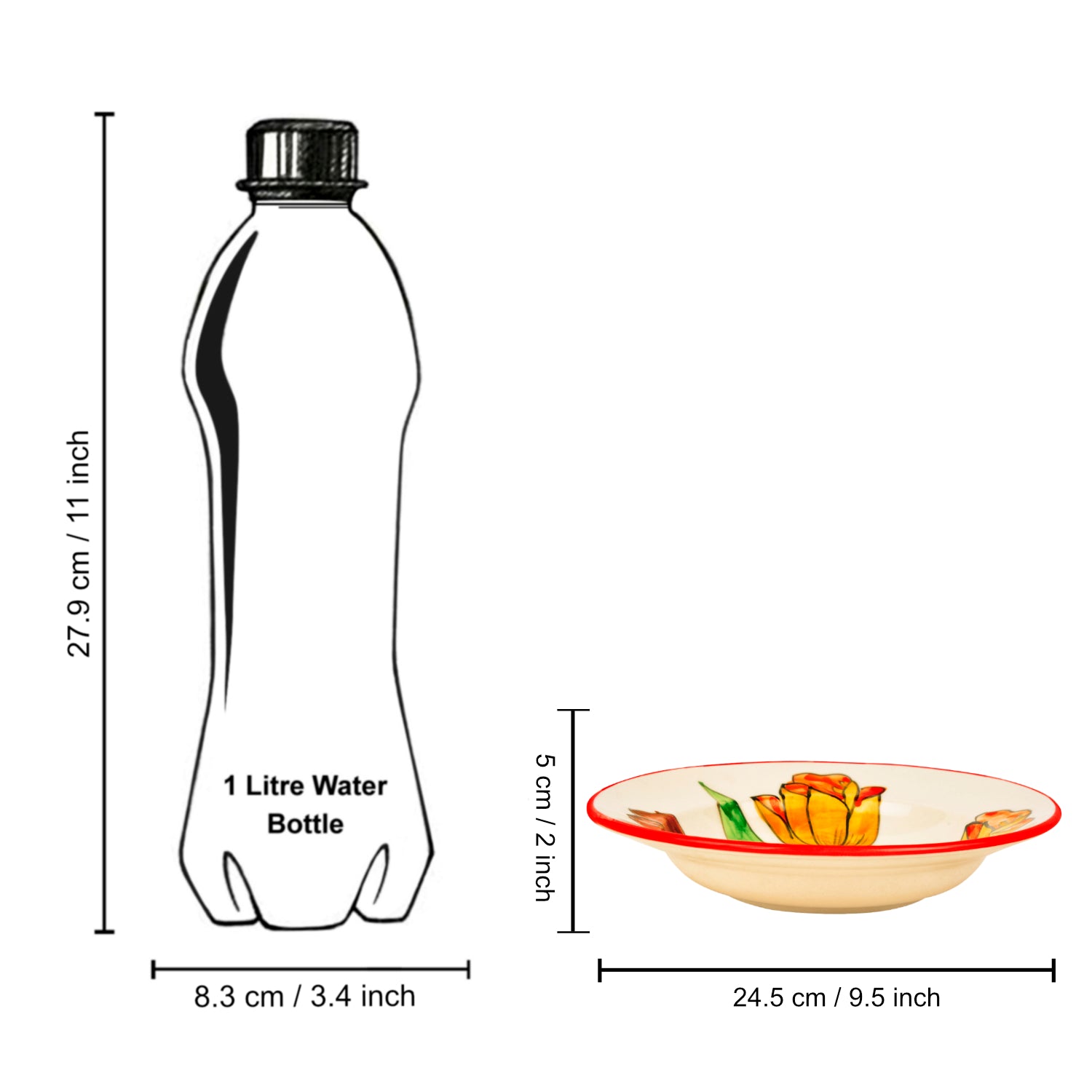 Handpainted Premium Ceramic Floral Deep Pasta Plates (Set of 2, Diameter – 9.5 icnhes , Multicolor & Off White) - View 5