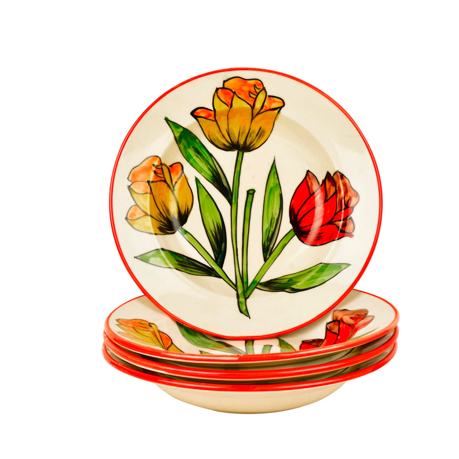 Handpainted Premium Ceramic Floral Deep Pasta Plates (Set of 4, Diameter – 9.5 icnhes , Multicolor & Off White) - View 4