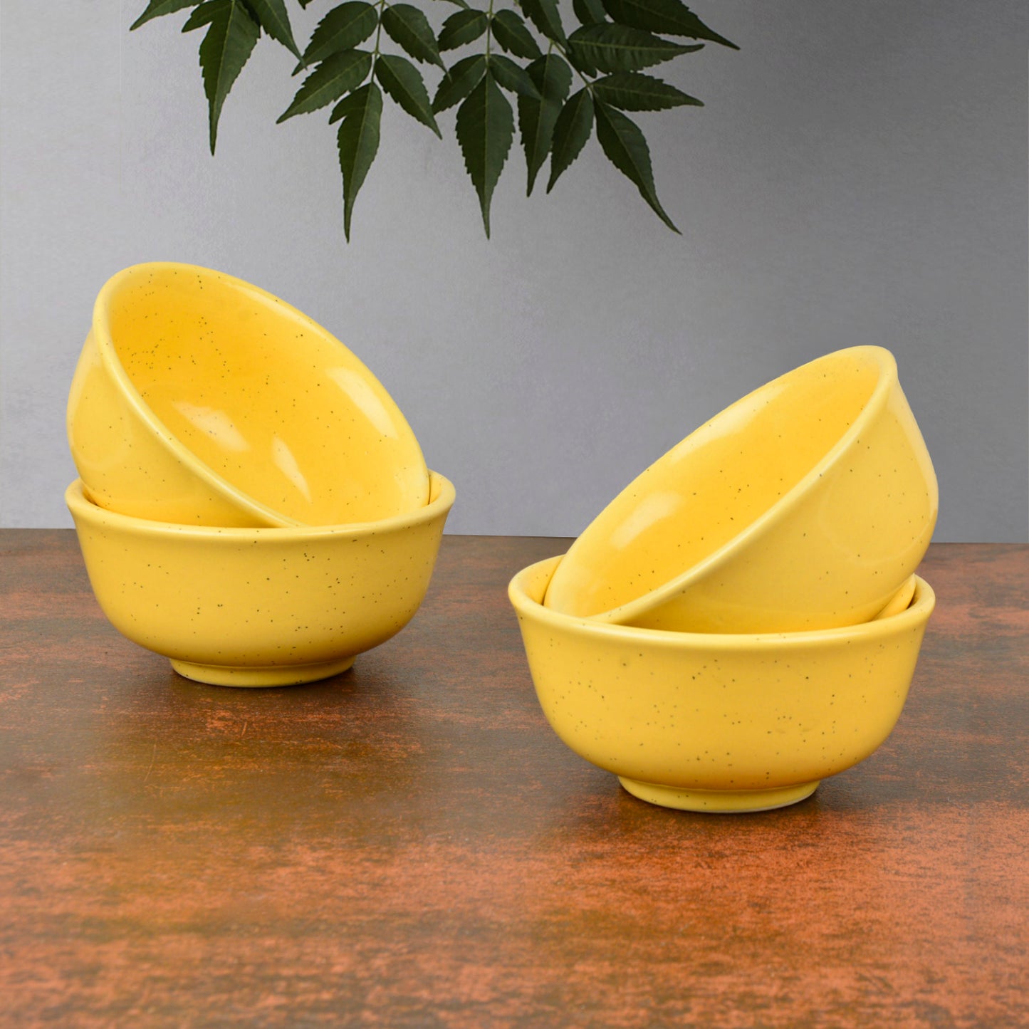 "Golden Glow Collection" Premium Ceramic Dinner Serving Bowls (Set of 4, Yellow , 160 ml) - View 3
