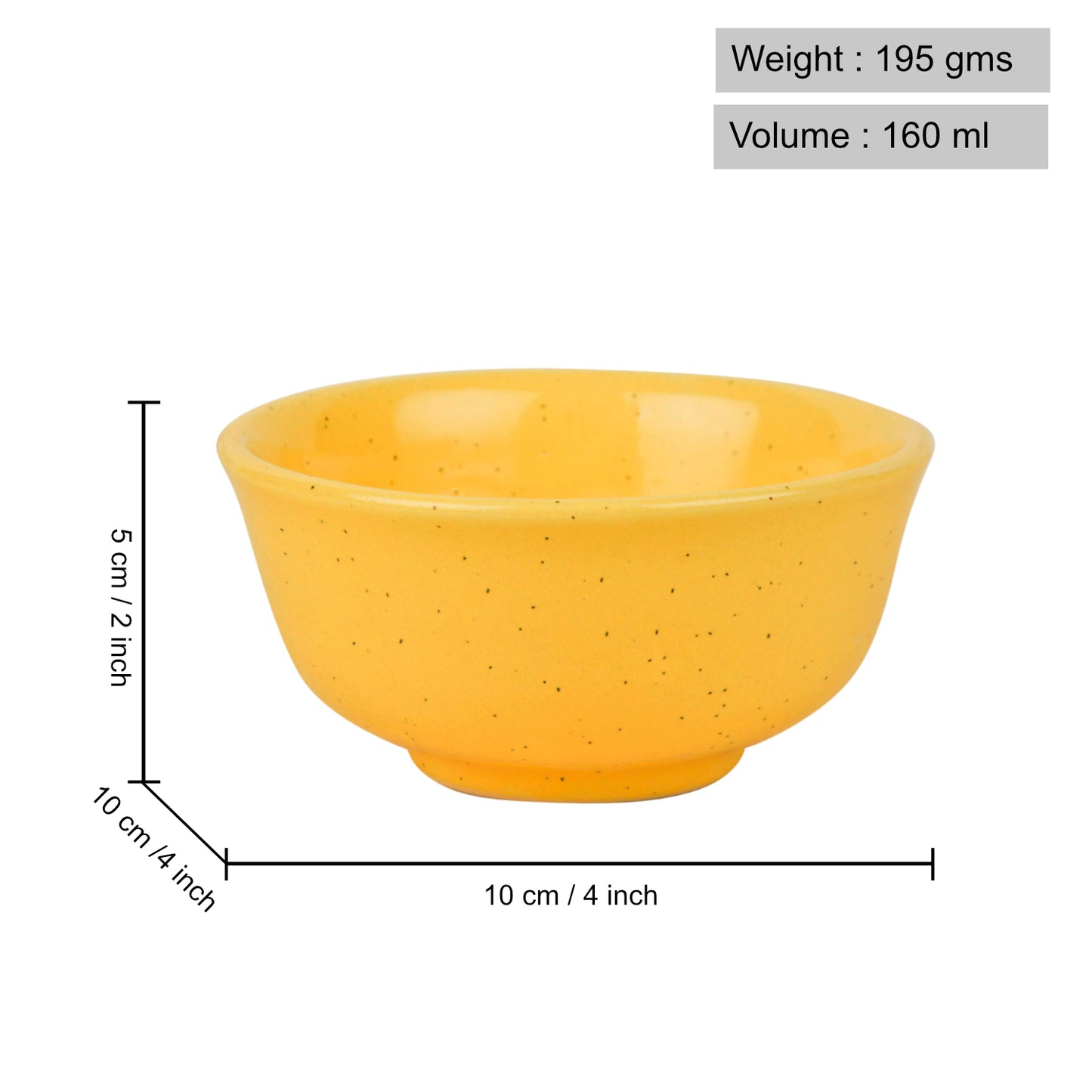 "Golden Glow Collection" Premium Ceramic Dinner Serving Bowls (Set of 4, Yellow , 160 ml) - View 4