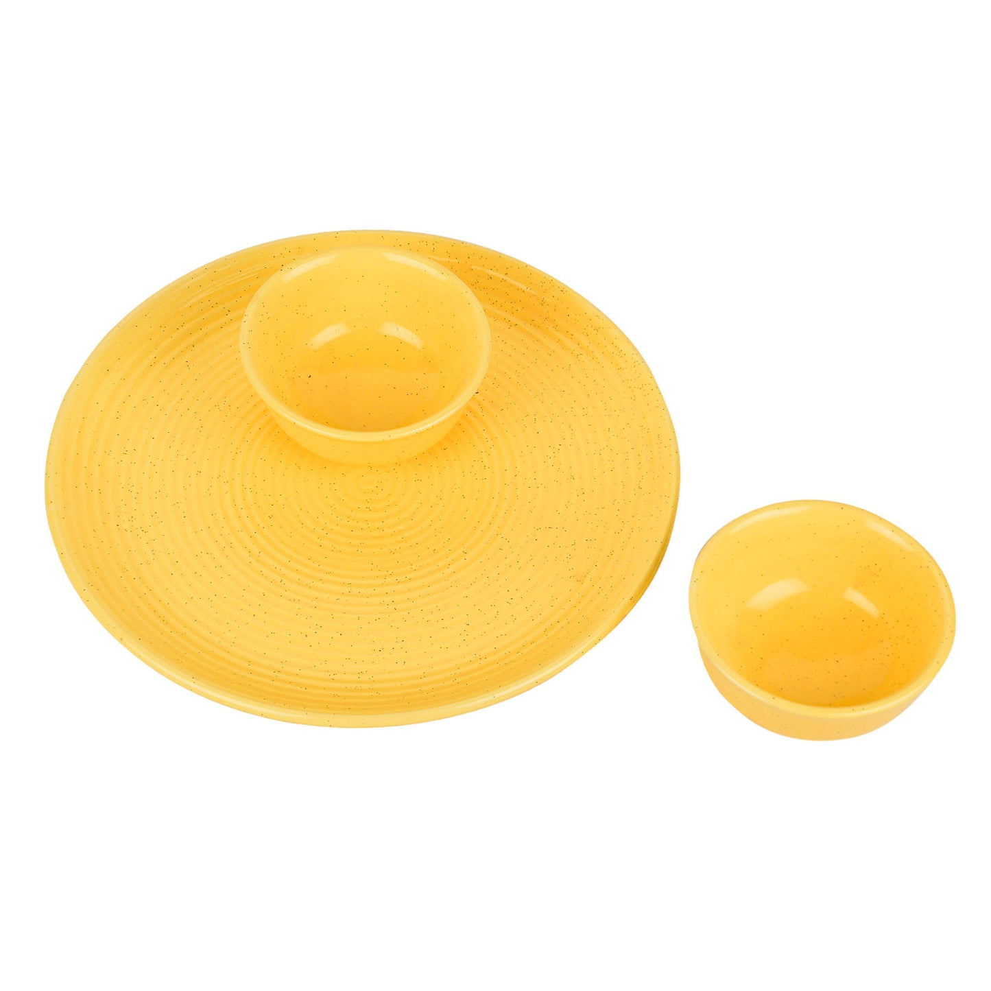 "Golden Glow Collection" Premium Ribbed Ceramic Dinner Serving Plate with 2 Dinner Bowls (Set of 3, Yellow , Plate Diameter – 10 inches) - View 2